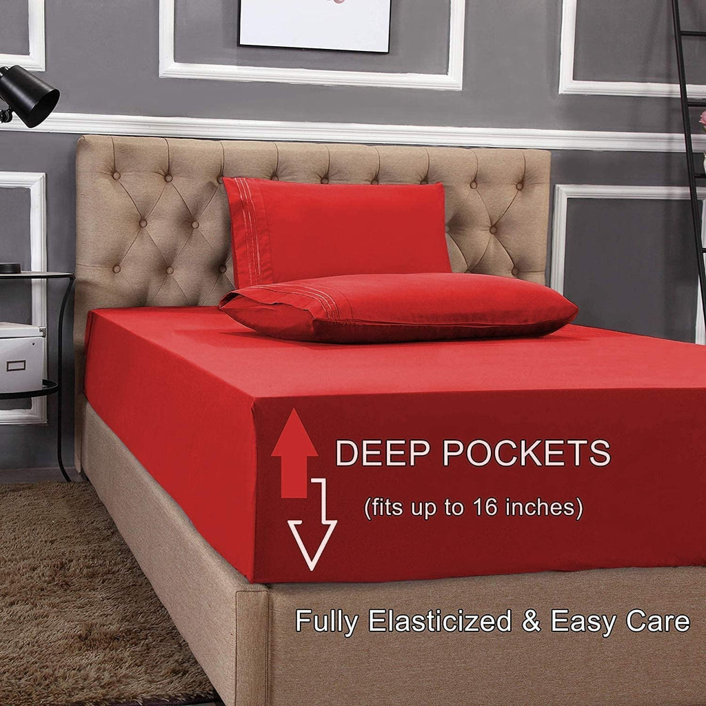 Cooling Sateen 1800 Series Microfiber Bed Sheets 6-Piece Set, Deep Pocket, Queen Black - Cooling Hotel Quality Bedding Sheets and Pillowcases Detail