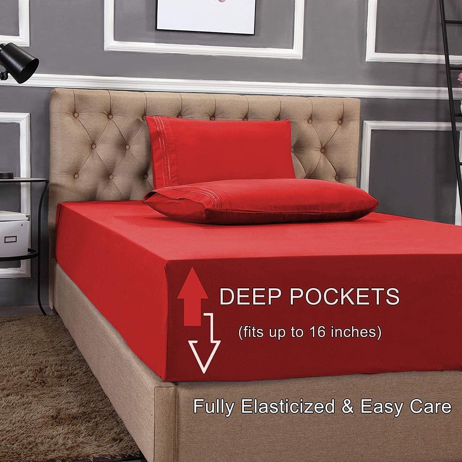 Cooling Sateen 1800 Series Microfiber Bed Sheets 6-Piece Set, Deep Pocket, Queen Black - Cooling Hotel Quality Bedding Sheets and Pillowcases Detail