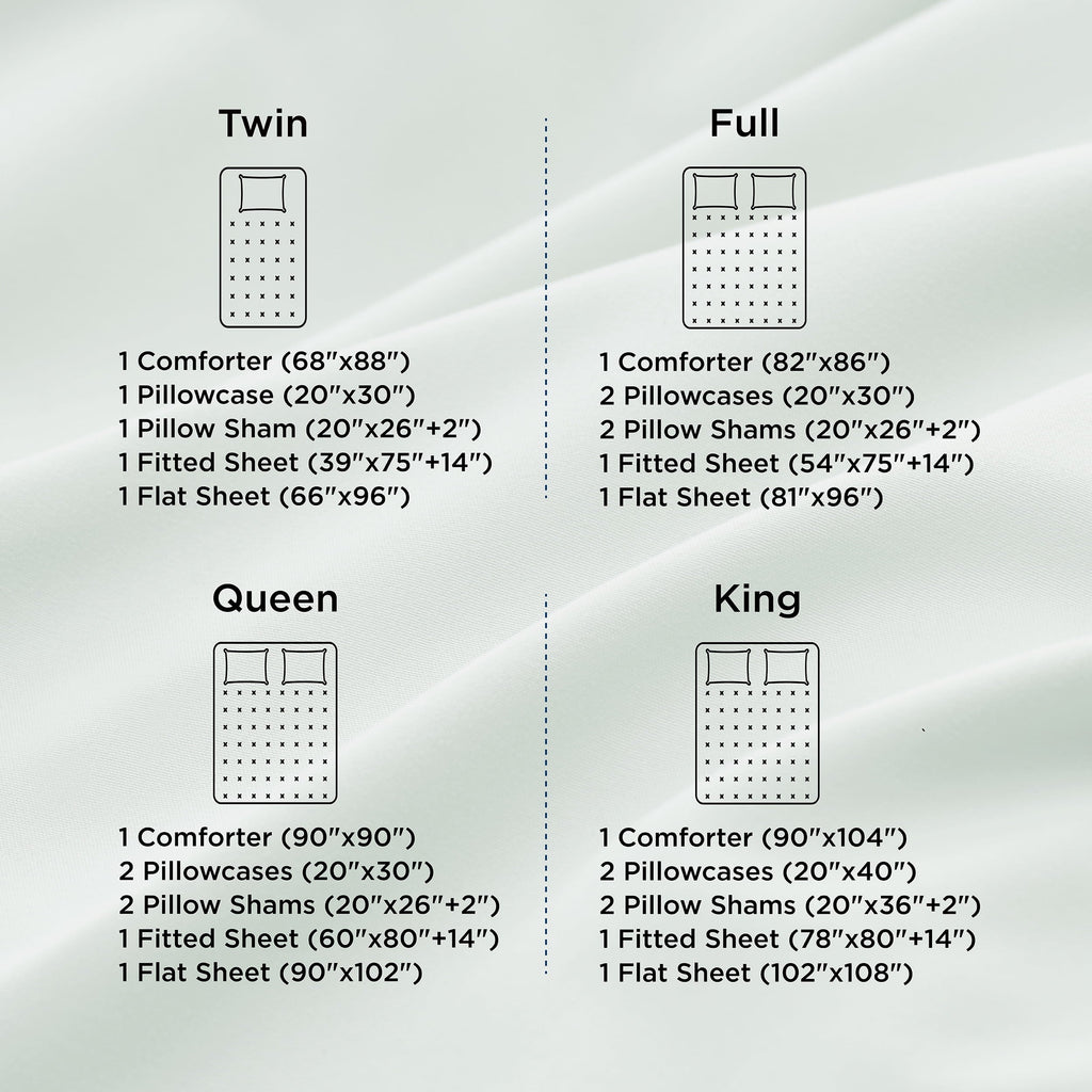 Hypoallergenic Cloud Queen Comforter Set Sage Green, 7 Pieces Lightweight Queen Bedding Sets, Contrasting Design - All-Season Down Alternative Comforter Insert Detail