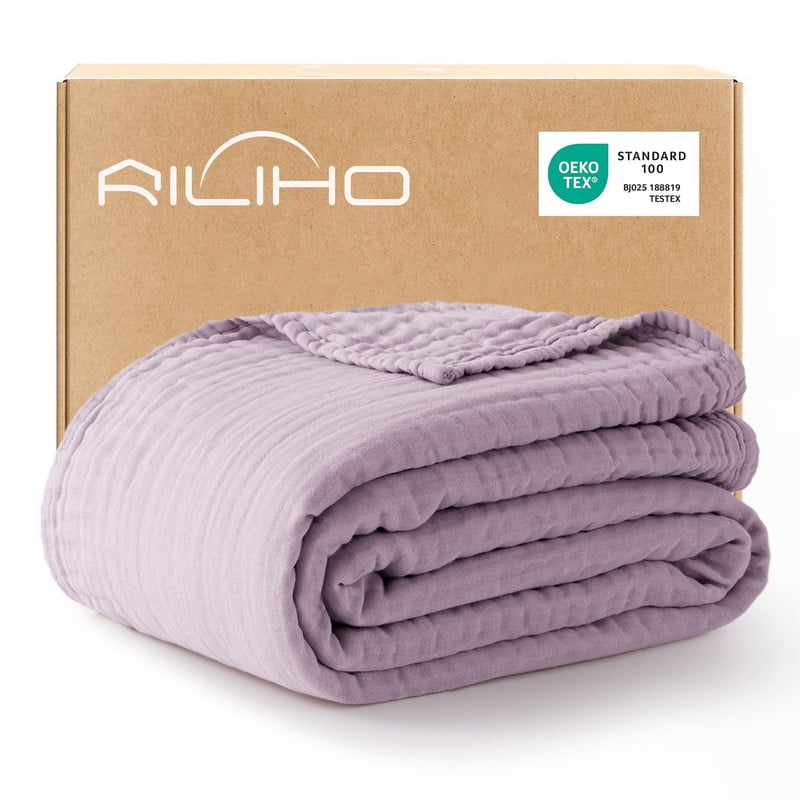 Decorative Knitted 100% Cotton Muslin Blanket Large 50" x 70", 6 Layers Lightweight and Breathable Throw Blankets for Couch, Soft Coolin... - Cozy Fleece Throw Blanket for Couch & Bed - Default Title
