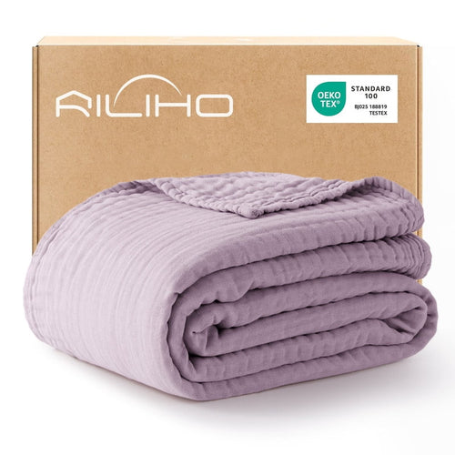Decorative Knitted 100% Cotton Muslin Blanket Large 50" x 70", 6 Layers Lightweight and Breathable Throw Blankets for Couch, Soft Coolin... - Cozy Fleece Throw Blanket for Couch & Bed - Default Title