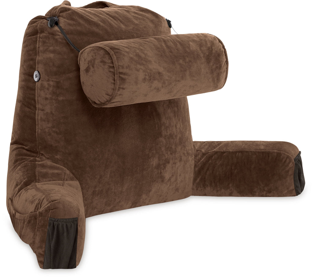 Fluffy Shredded Medium Chocolate Brown, Backrest - Detach Neck Roll, Removable Cover - Orthopedic Shredded Foam Bed Pillow Set Detail