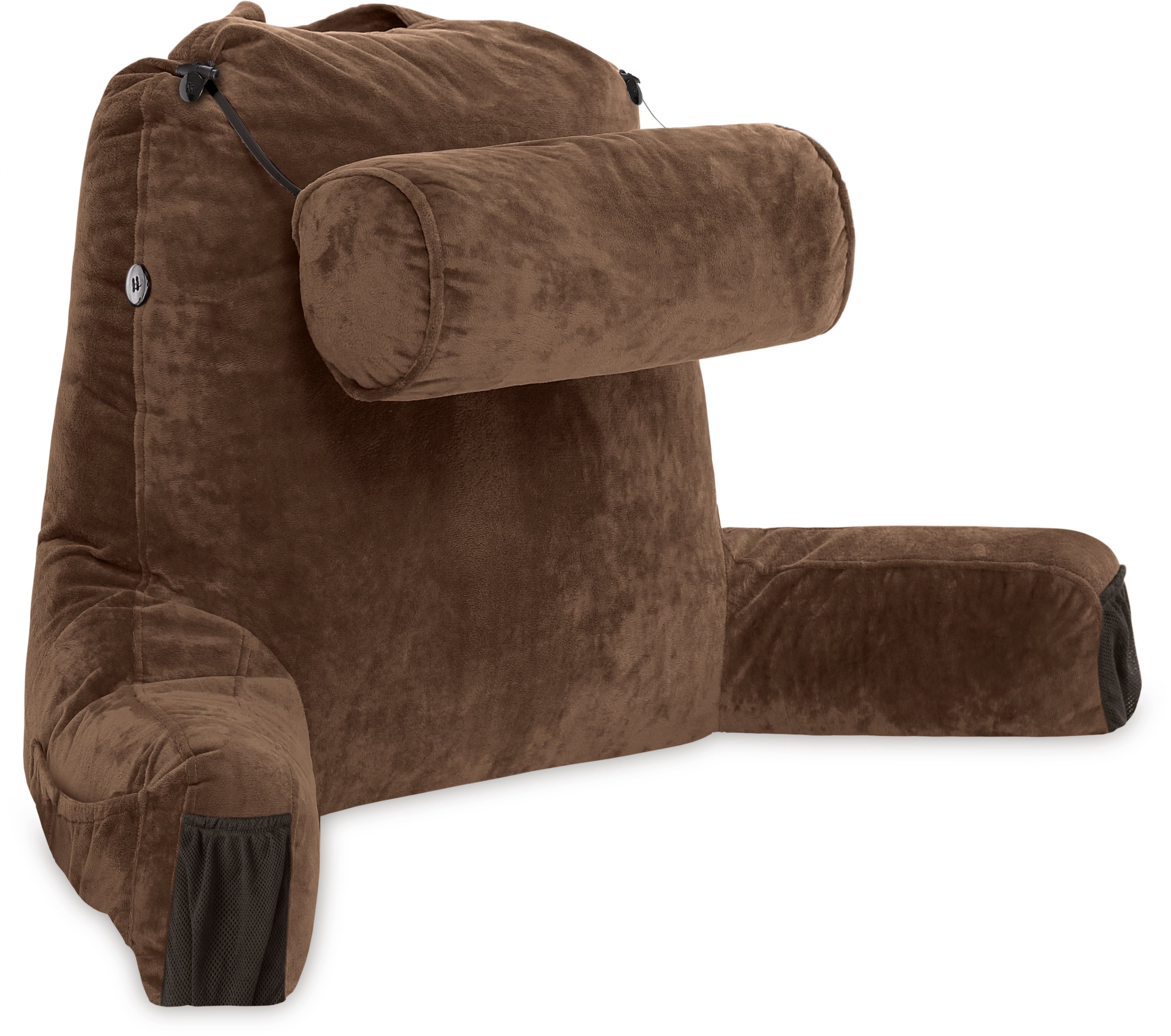 Fluffy Shredded Medium Chocolate Brown, Backrest - Detach Neck Roll, Removable Cover - Orthopedic Shredded Foam Bed Pillow Set Detail