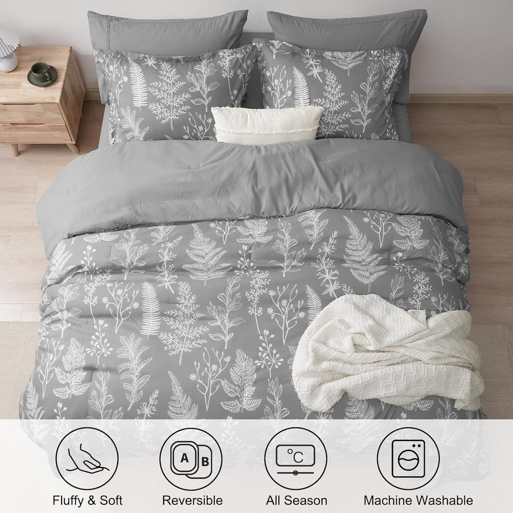 Hypoallergenic Cloud 7 Pieces Printed King Comforter Set, Lightweight Reversible Botanical Bedding Set Include Comforter, Pillow Shams, Fl... - Hypoallergenic Ultra-Fluffy Quilt for Winter Detail