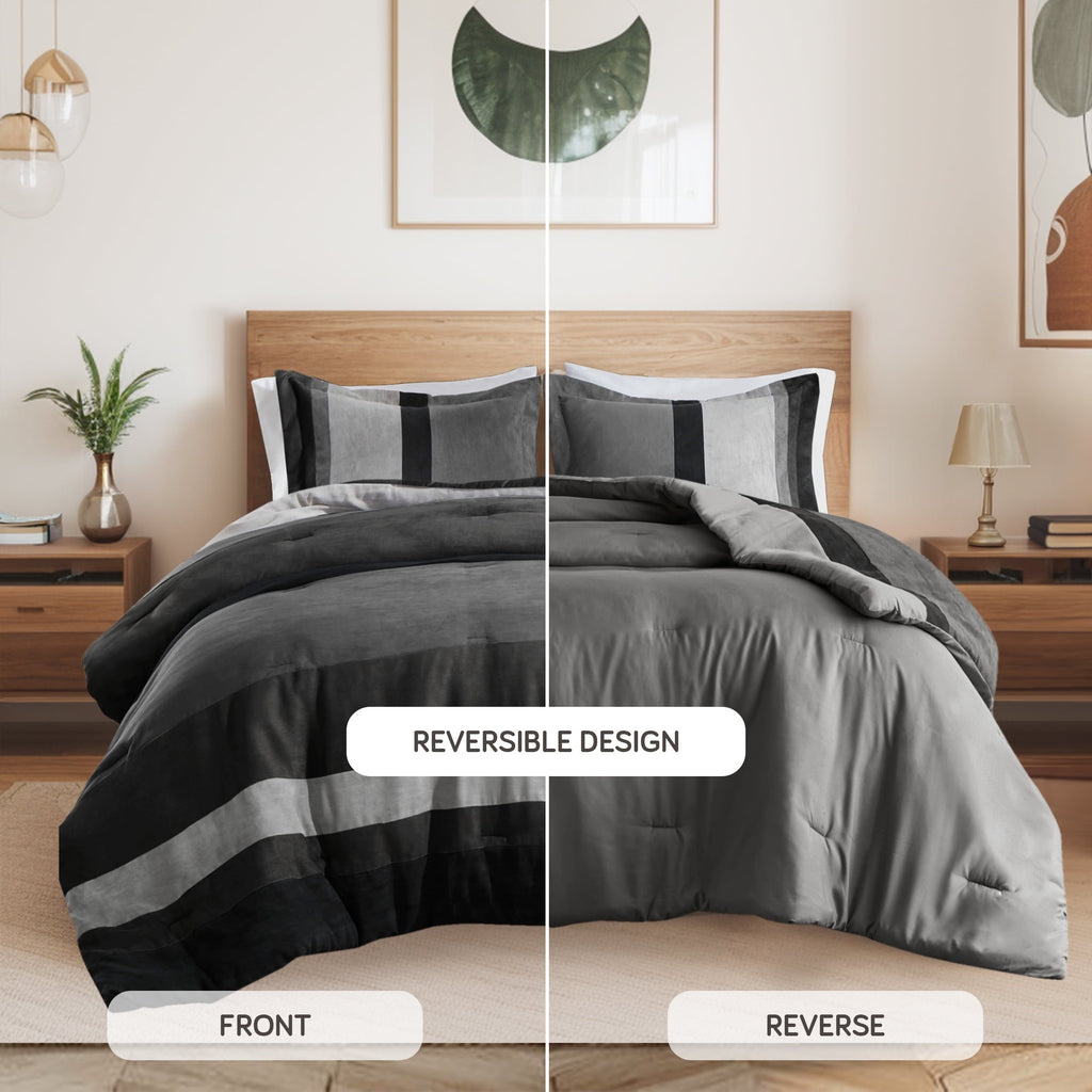 Heavyweight Warmth Twin/Twin XL Comforter Set Black, 2 Pieces Faux Suede Comforters Twin/Twin XL Size, Pieced Bedding Comforters Sets, C... - All-Season Down Alternative Comforter Insert Detail