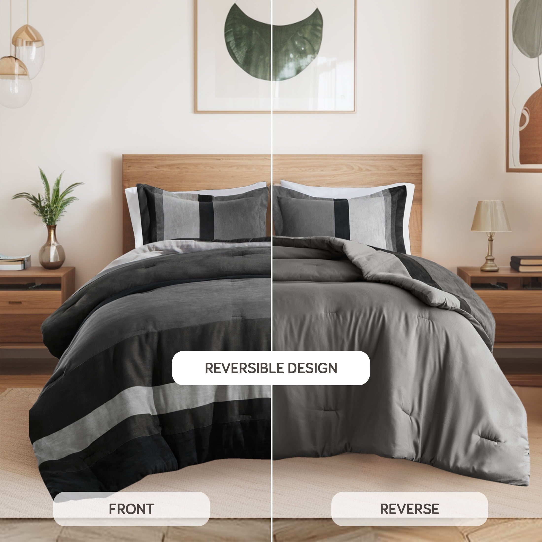 Heavyweight Warmth Twin/Twin XL Comforter Set Black, 2 Pieces Faux Suede Comforters Twin/Twin XL Size, Pieced Bedding Comforters Sets, C... - All-Season Down Alternative Comforter Insert Detail