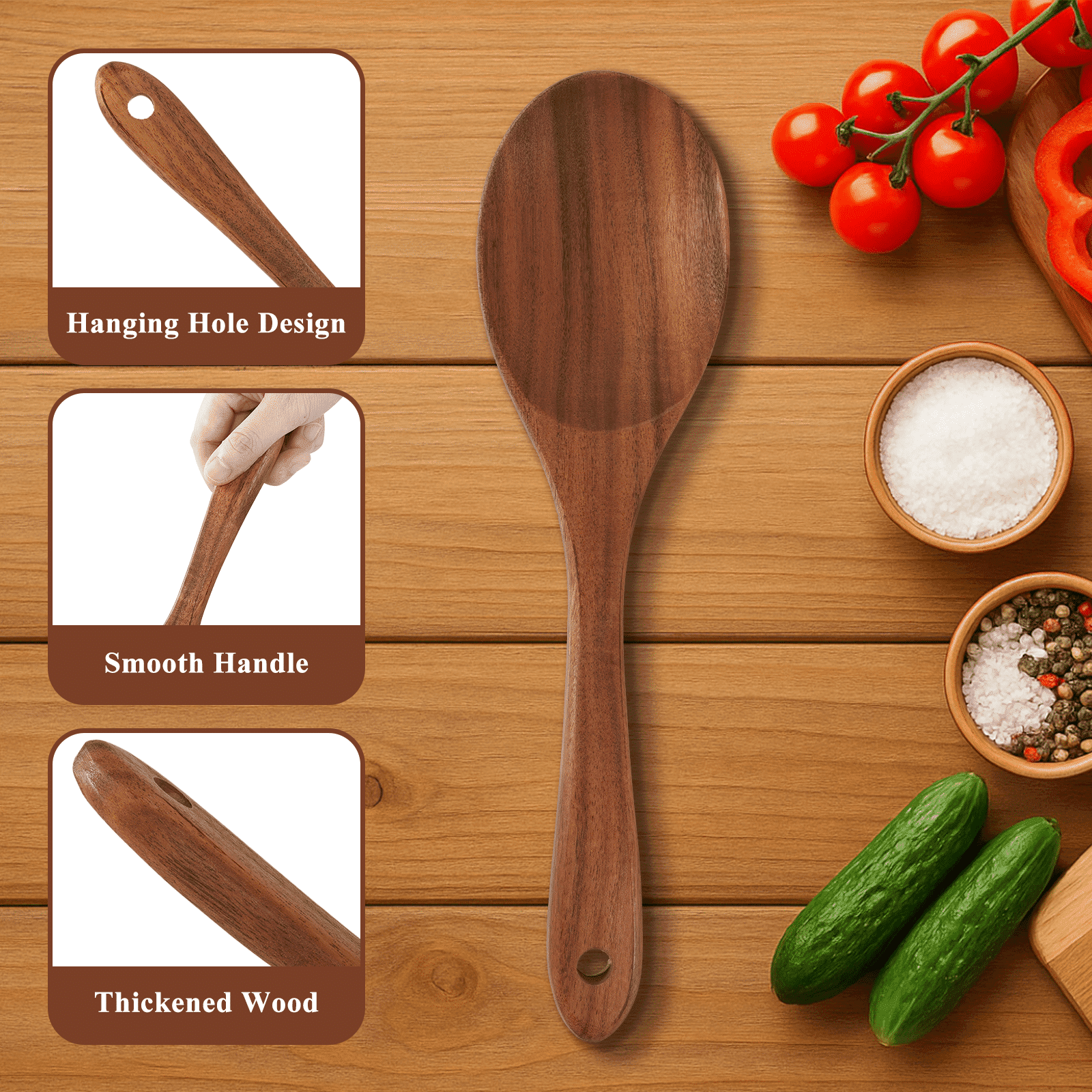 Non-Stick Safe Wooden Spoons for Cooking, 8 Pcs Natural Wooden Utensil for Cooking with Non-Stick, Heat Resistant, Wood... - Ergonomic Kitchen Tongs and Cooking Spoon Utensil Detail