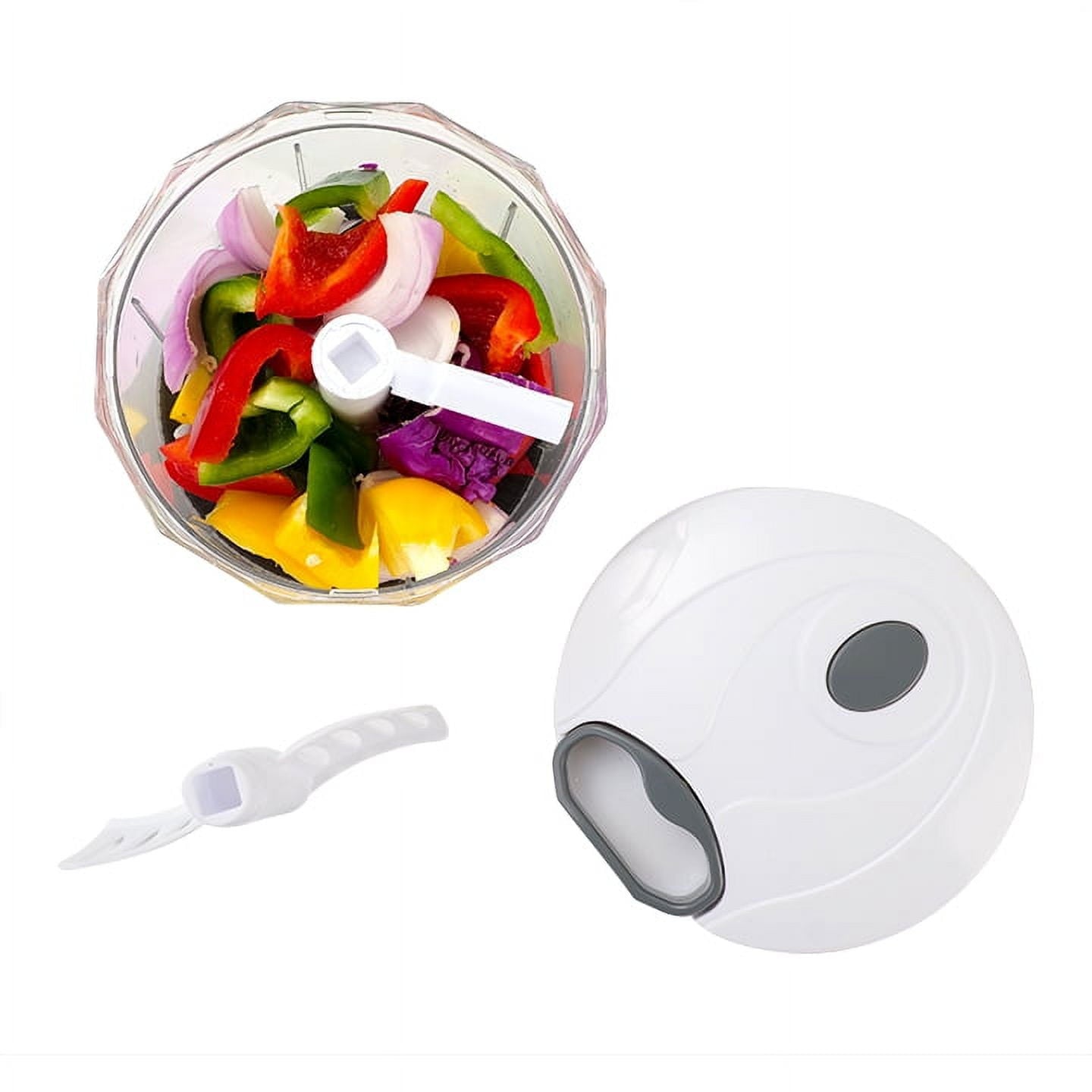Innovative 1qt Quick Pull Chopper, BPA free , SS Blades, Food Contact Safe Material , White & Grey, Weight 320g - Premium Stainless Steel Garlic Presser & Peeler Detail