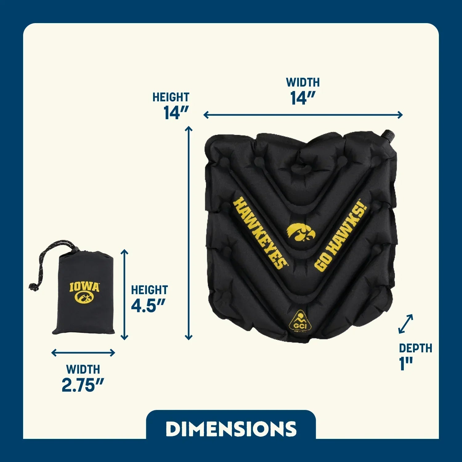 Ultra-Lightweight College V Seat Inflatable Stadium Cushion - Iowa Hawkeyes - Choice 157 - Ergonomic Portable Stadium Seat for Sports Events Detail
