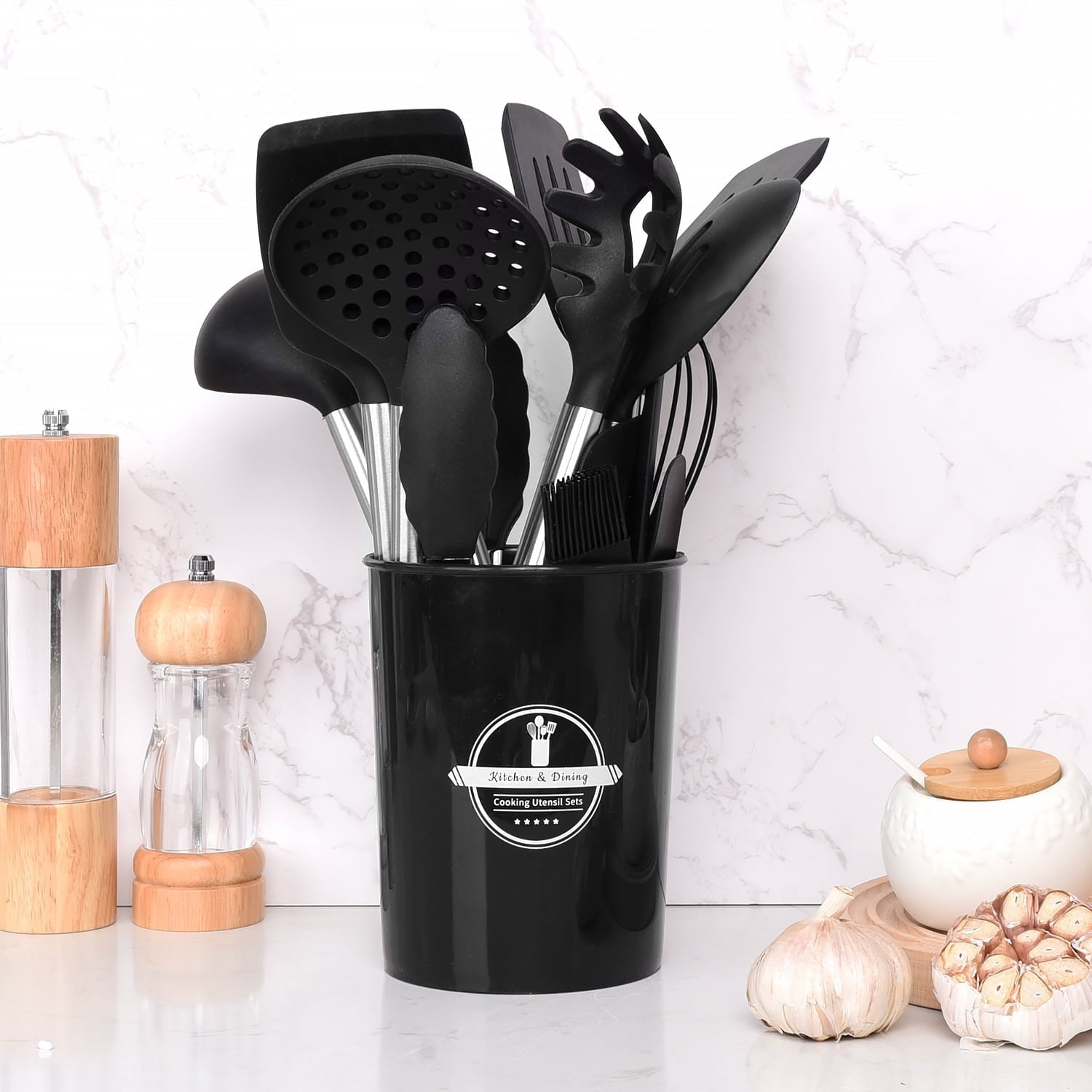Heat-Resistant Silicone Cooking Utensils Set, 26 Pcs, Heat Resistant Kitchen Utensils Set, Black - Heat-Resistant Silicone Cooking Spatula Turner Detail