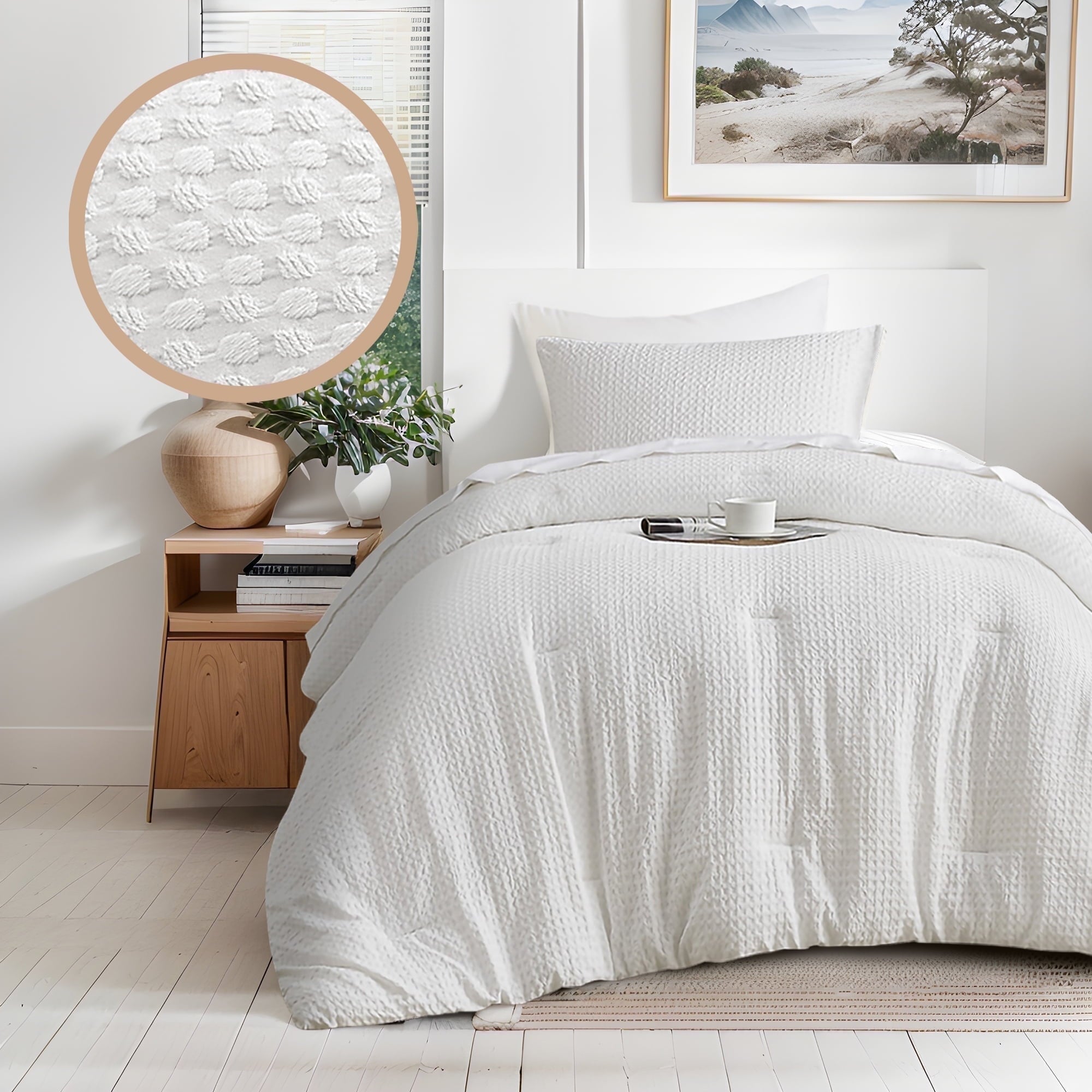 Luxurious Quilted Comforter Sets Twin/Twin-XL, 2 Piece Soft Bedding Sets, Off-White Comforter Bed Set with Pillow Shams - Hypoallergenic Ultra-Fluffy Quilt for Winter Detail