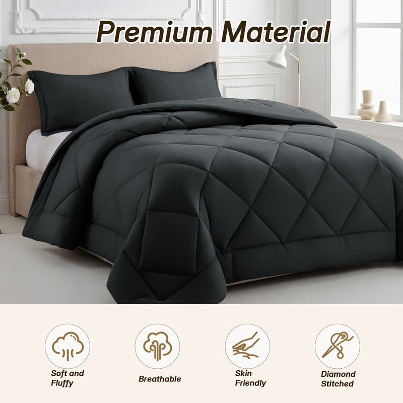Fluffy Down Alternative 3 Pieces Queen Size Comforter Set, All Season Lightweight Breathable Bedding Set with 1 Down Alternative Comforter an... - All-Season Down Alternative Comforter Insert Detail