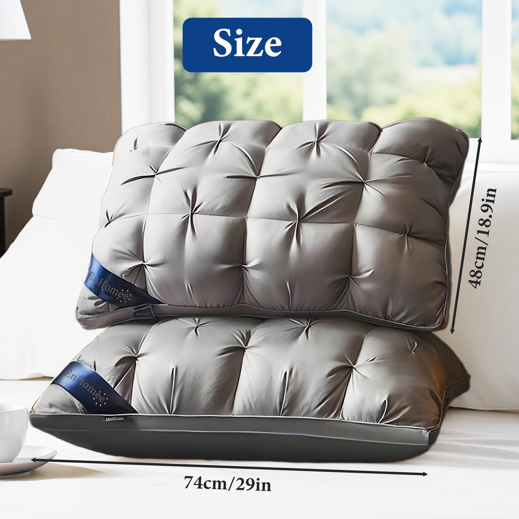 Fluffy Shredded 2-Pack Luxurious Hotel-Quality ,Resistant to Flattening, All-Season,Gray - Orthopedic Shredded Foam Bed Pillow Set Detail
