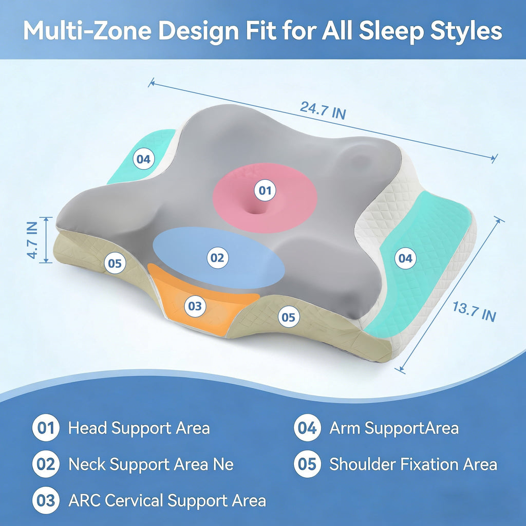 Decorative Plump Memory Foam Contour Pillows - Neck Pain Relief, Orthopedic Cervical, Breathable Washable Cover - Orthopedic Shredded Foam Bed Pillow Set Detail