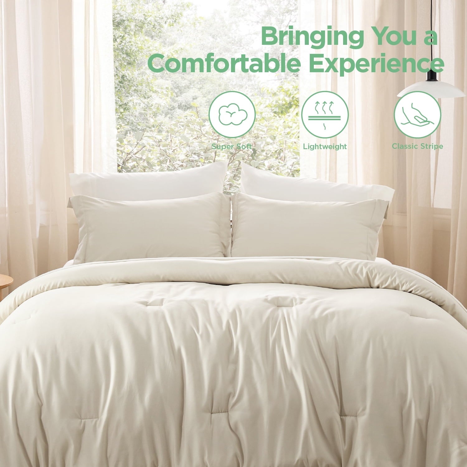 Fluffy Down Alternative Twin Comforter Set Beige, 5 Pieces Lightweight Twin Bedding Sets Boho with Comforter, Sheet, Pillowcase & Sham - Cloud-Like Soft Lightweight Bed Comforter Detail
