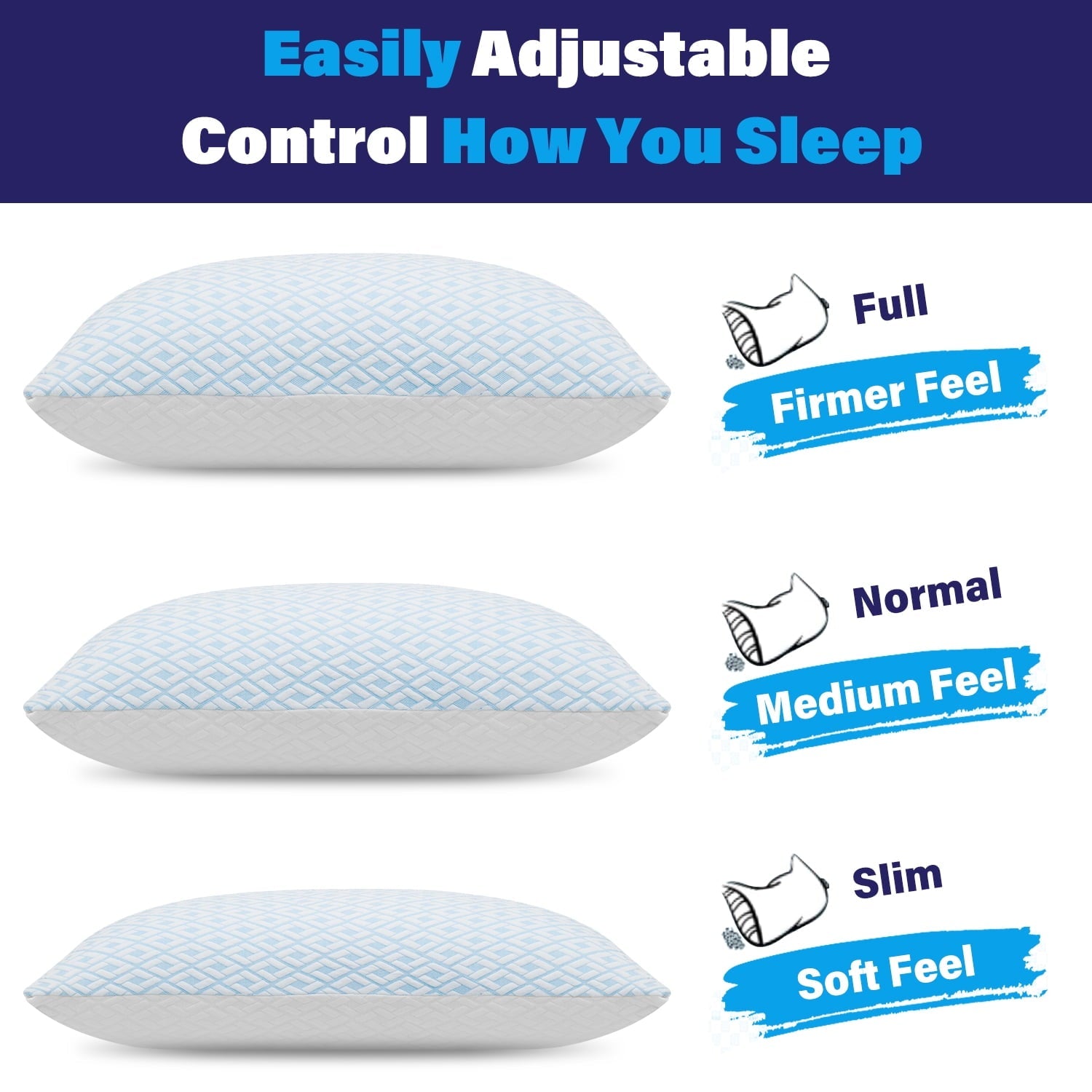Fluffy Shredded Cooling Bed Pillows for Sleeping Shredded Memory Foam Pillows Queen Size Set of 2 Pack - Decorative Throw Pillow Cushion for Sofa & Bed Detail