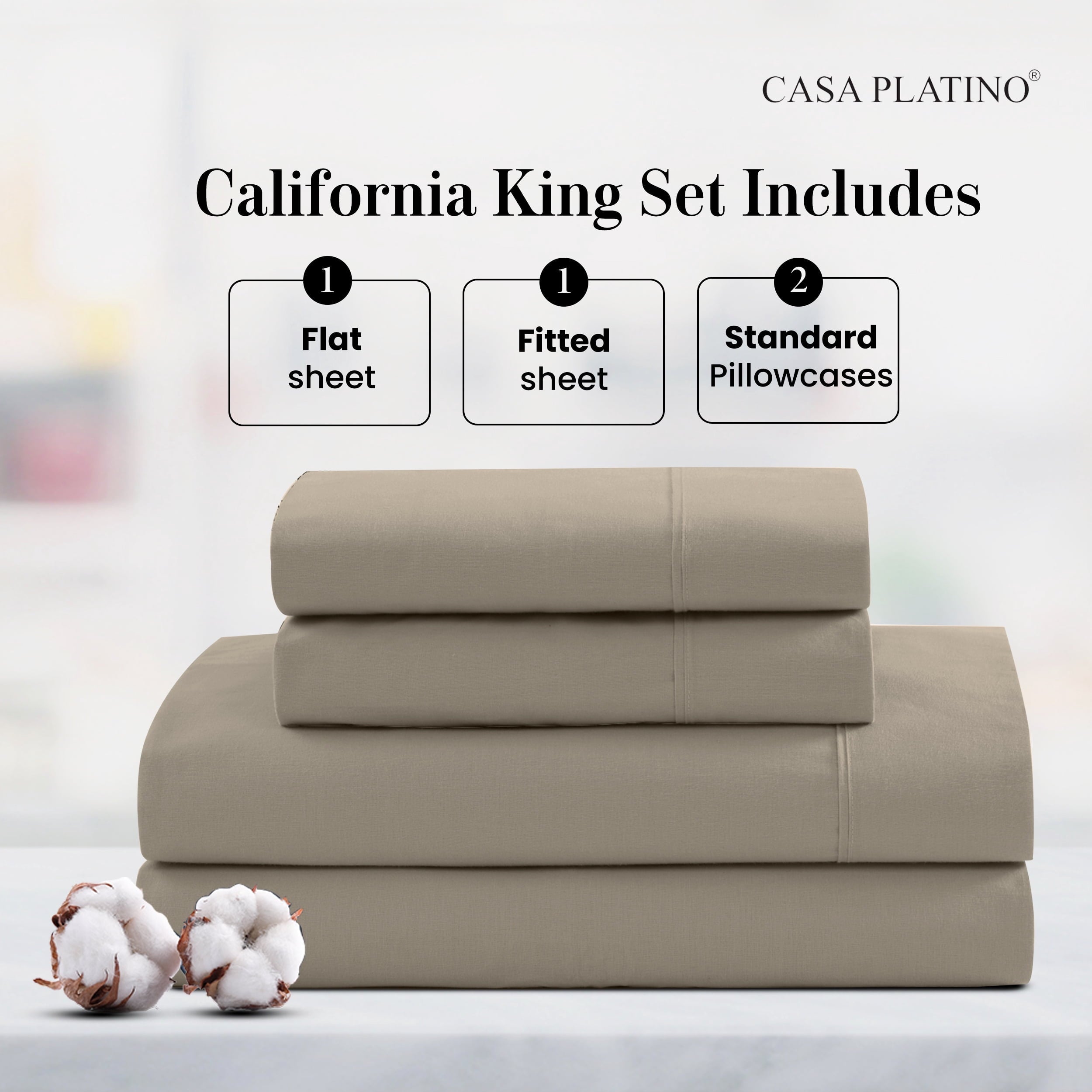 Ultra-Soft 100% Cotton Sheets Set – 4 Piece Cal King Bed Sheet, Soft & Comfy All Season Breathable Percale Weave, 15” Snug Fit D... - Breathable Egyptian Cotton Flat & Fitted Sheets Detail