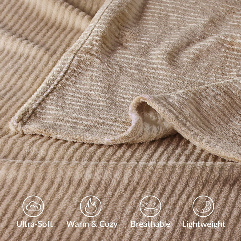 Reversible Sherpa Soft Throw Blanket, 50"x60", Camel - Luxury Knitted Decorative Throw Blanket with Fringes Detail