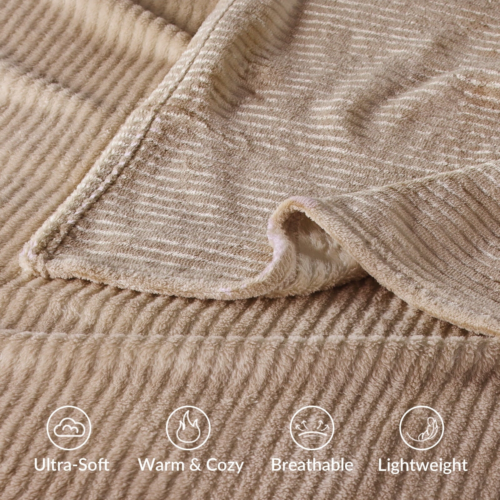 Reversible Sherpa Soft Throw Blanket, 50"x60", Camel - Luxury Knitted Decorative Throw Blanket with Fringes Detail