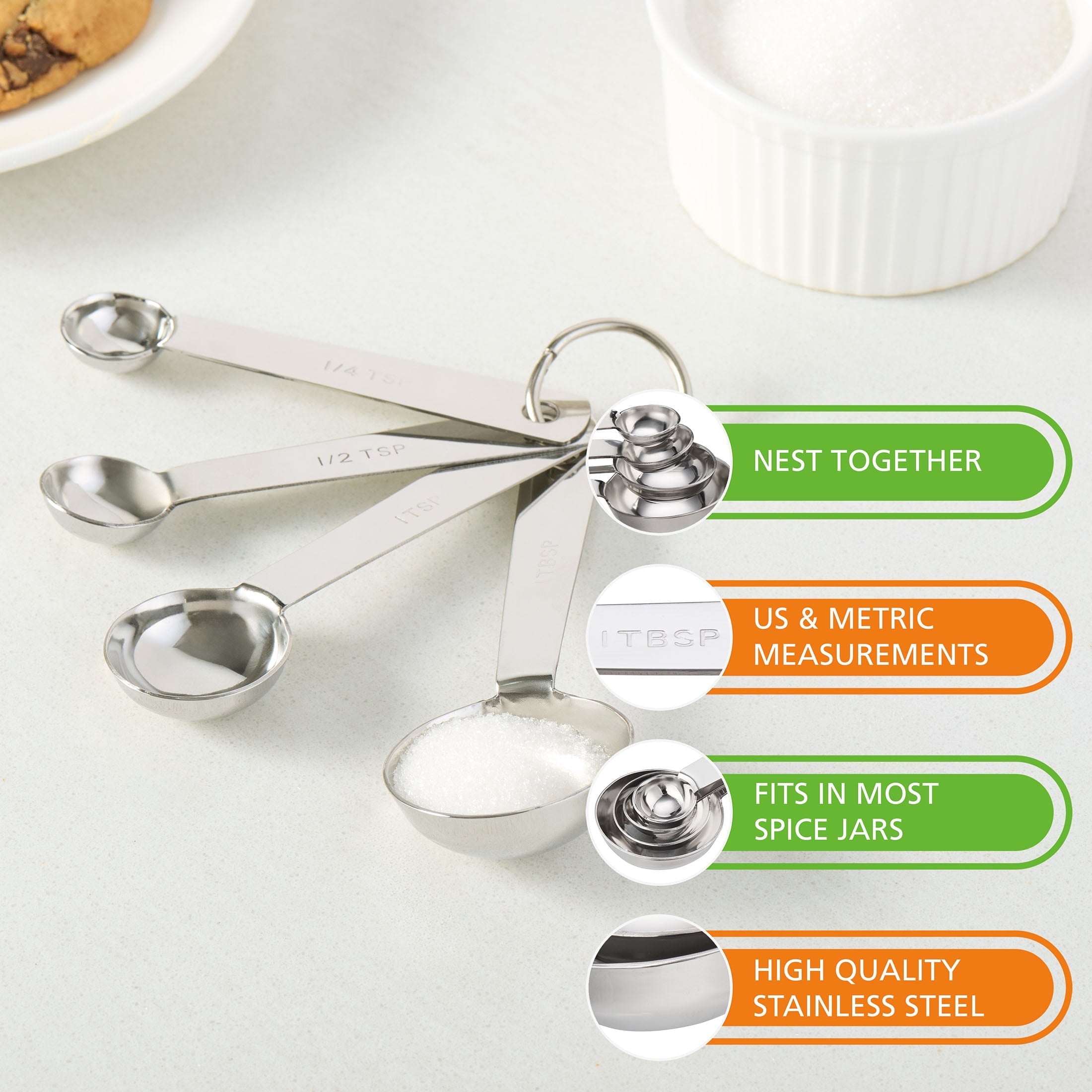 Innovative Kitchen Stainless Steel 4-Piece Nesting Measuring Spoons Set, Stainless Steel Finish - Premium Stainless Steel Garlic Presser & Peeler Detail