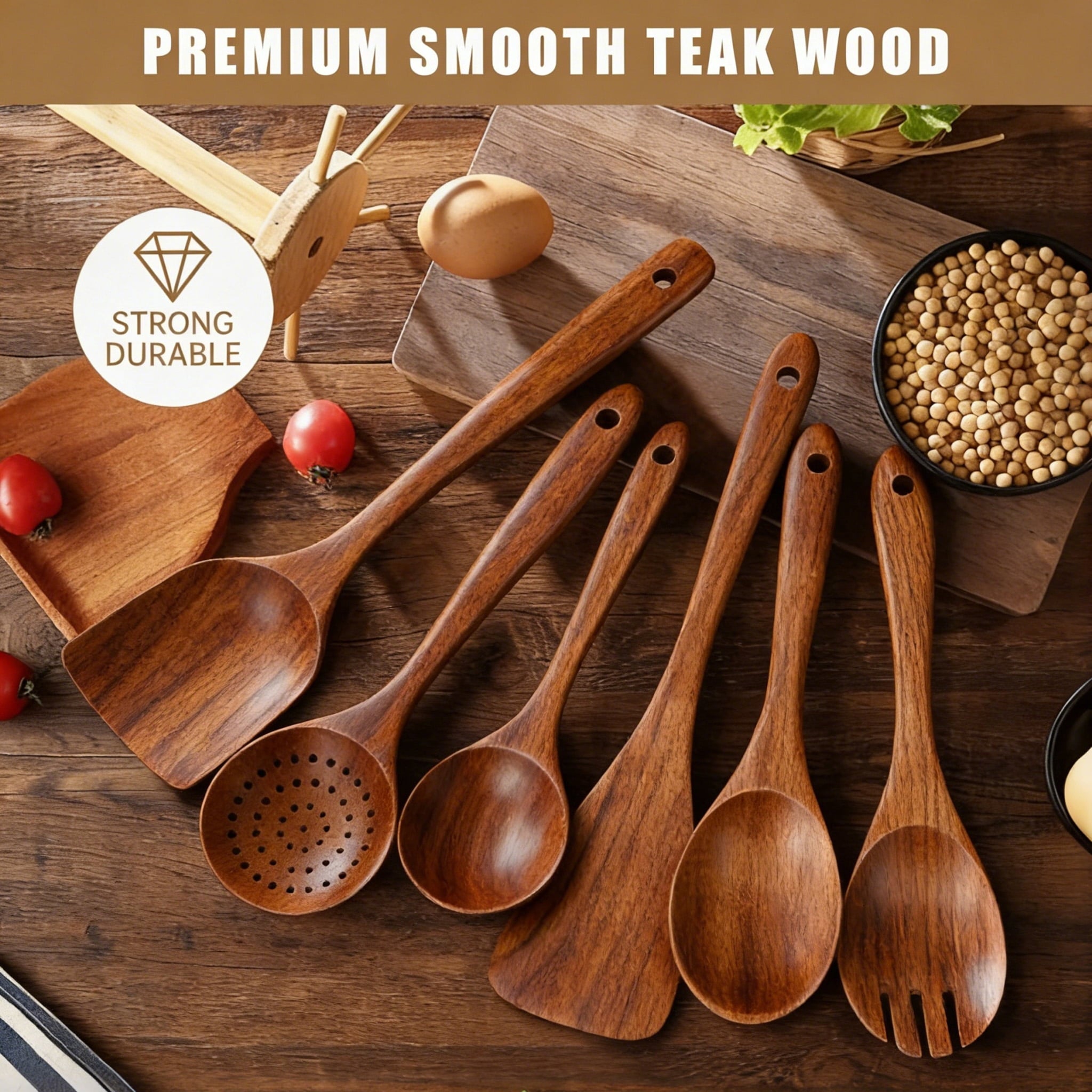 Non-Stick Safe Wooden Spoons for Cooking, 6 PCS Teak Wood Cooking Utensil Set, Wooden Kitchen Utensils for Nonstick Pans & Cookware,... - Heat-Resistant Silicone Cooking Spatula Turner Detail