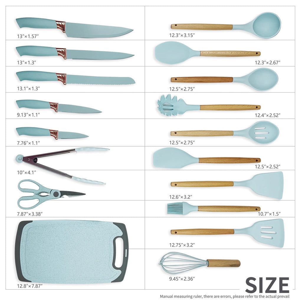 Seamless One-Piece Silicone Kitchen Cooking Utensils Set, 19 Pieces Utensil with Holder, Heat Resistant, Green - Premium Stainless Steel Cooking Utensil for Non-Stick Pots Detail