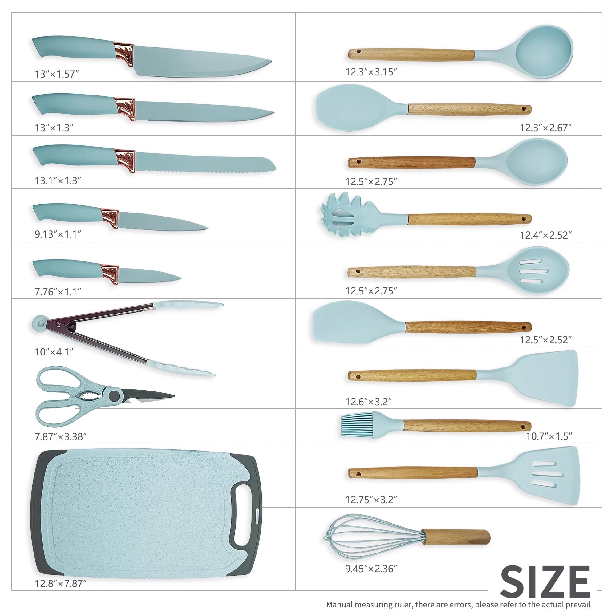 Seamless One-Piece Silicone Kitchen Cooking Utensils Set, 19 Pieces Utensil with Holder, Heat Resistant, Green - Premium Stainless Steel Cooking Utensil for Non-Stick Pots Detail