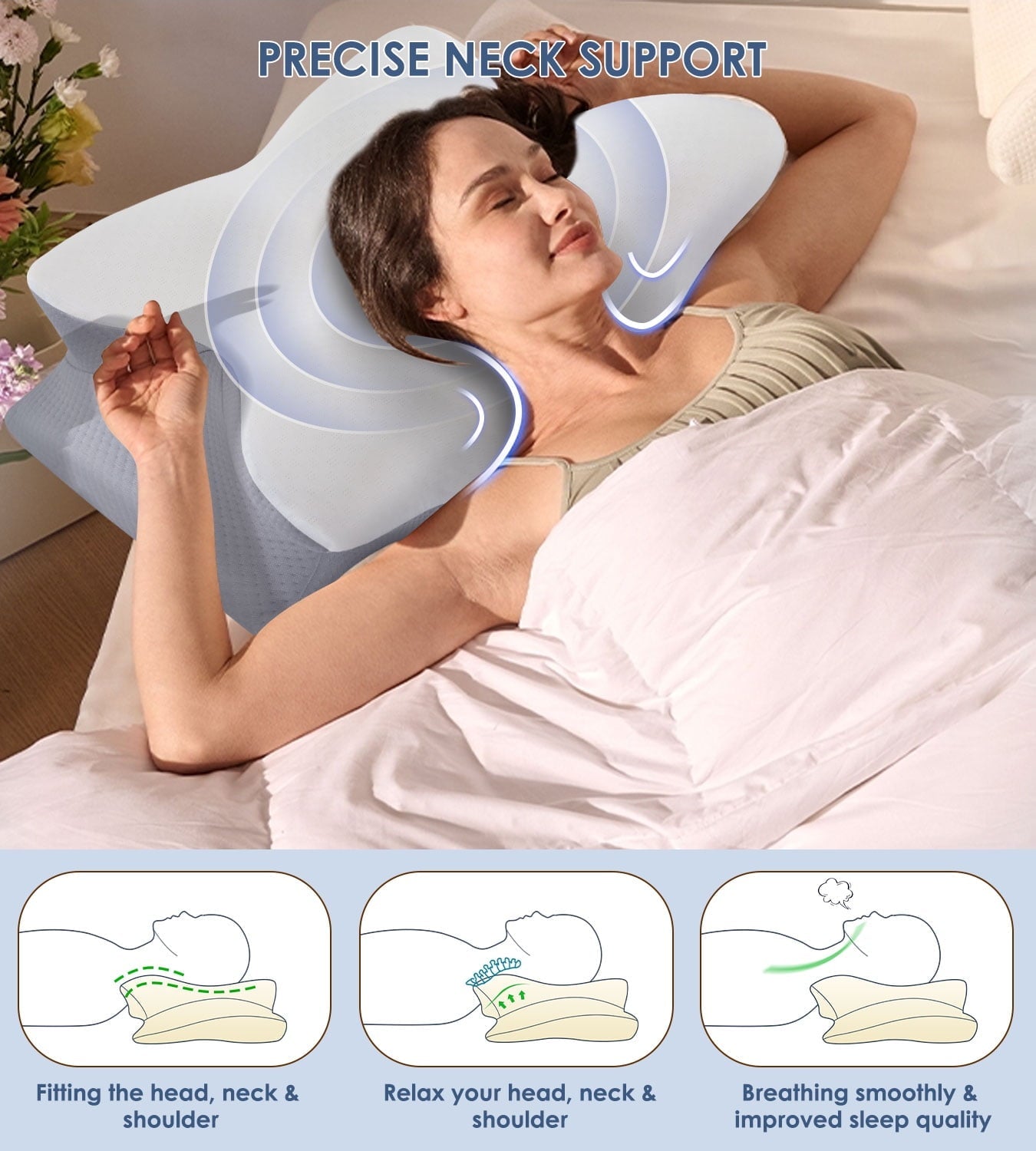 Hotel Collection Cervical Pillow for Neck Pain Relief, Contour Memory Foam Pillows, Odorless Ergonomic Neck Pillow Adjustable Orthoped... - Decorative Throw Pillow Cushion for Sofa & Bed Detail