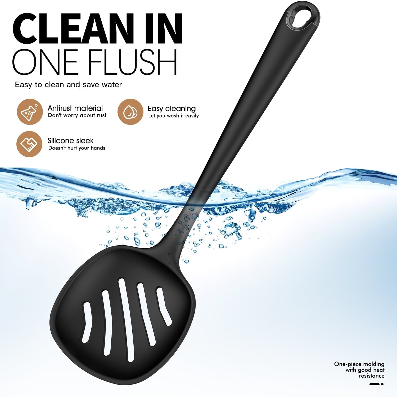 Seamless One-Piece Silicone Kitchen Utensils Set, 600°F Heat Resistant Silicone Cooking Utensils, Spatula, Spoon, Whisk, Tongs, Kitchen ... - Heat-Resistant Silicone Cooking Spatula Turner Detail