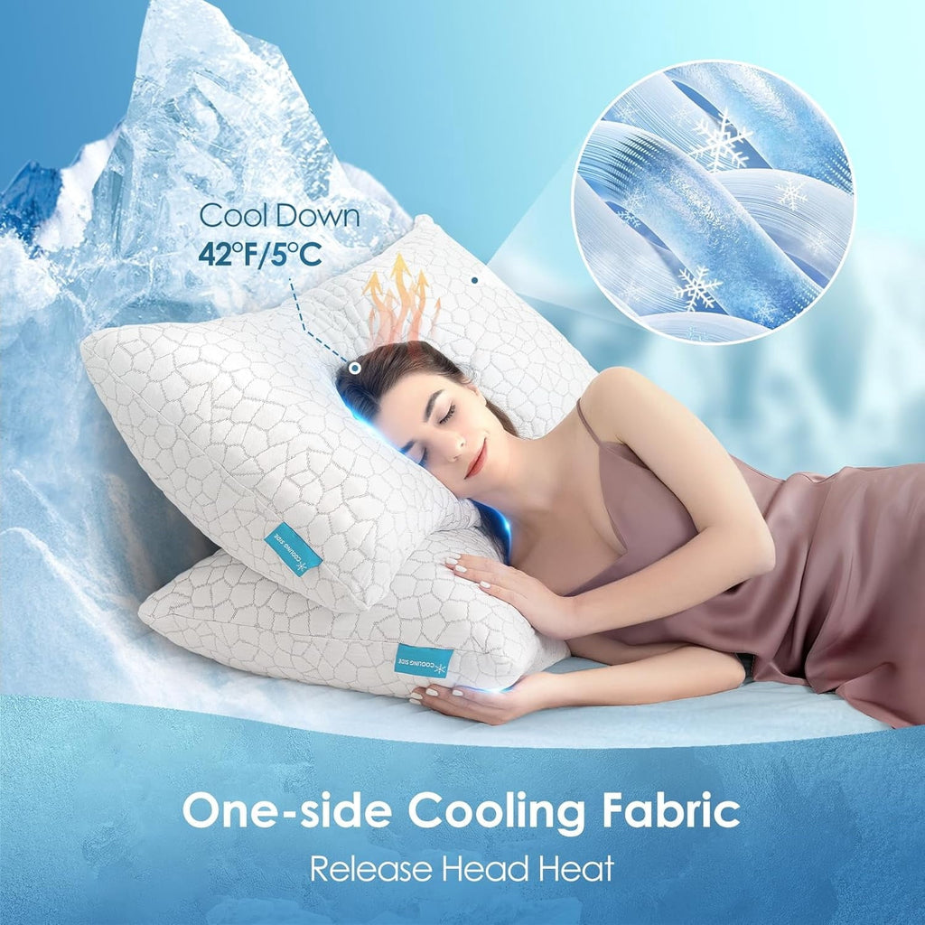 Orthopedic Support Cooling Bed Pillows Queen Size Set of 2, Shredded Memory Foam Pillows for Sleeping 2 Pack, Adjustable Soft Firm Pillo... - Ergonomic Memory Foam Pillow for Neck Pain Support Detail