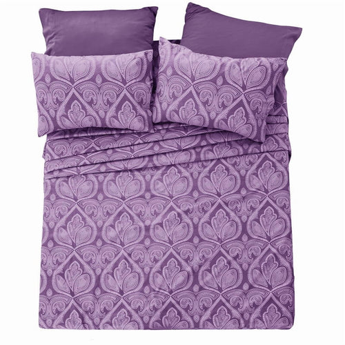Breathable Luxury Paisley Printed Queen Bed Sheets Set, Microfiber 6 Piece Bedding Set - Purple - Cooling Hotel Quality Bedding Sheets and Pillowcases Detail