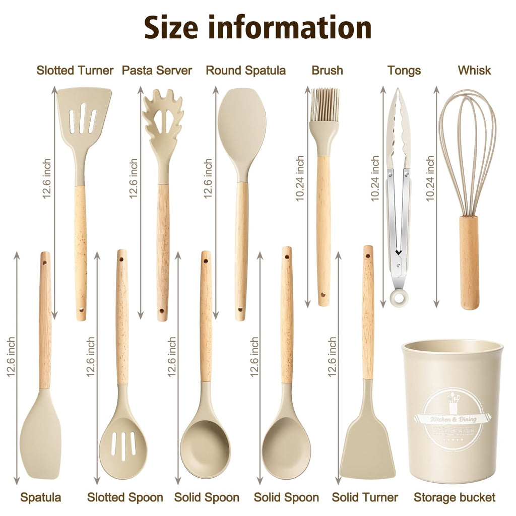 High-Precision Silicone Cooking Utensils Set, Heat Resistant Kitchen Tools, 36 PCS Non-Stick Silicone Cooking Kitchen Utensils, Khaki - High-Precision Culinary Tool for Baking & Cooking Detail
