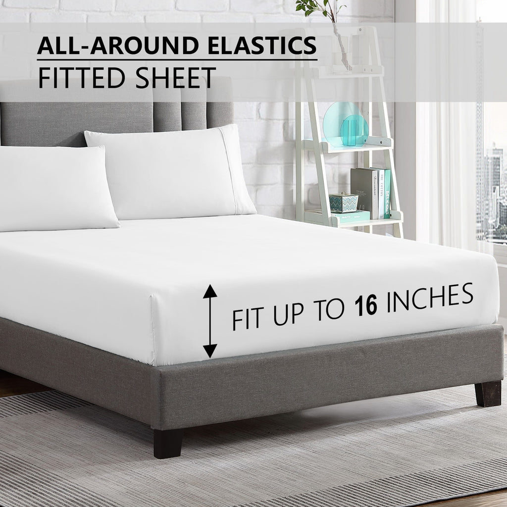 Premium Egyptian Cotton Queen Size 6 Piece Bed Sheet Set White - Ultra Soft Microfiber Deep Pocket Wrinkle Free - Premium Ultra-Soft Pillowcase Pair for Sleeping Detail