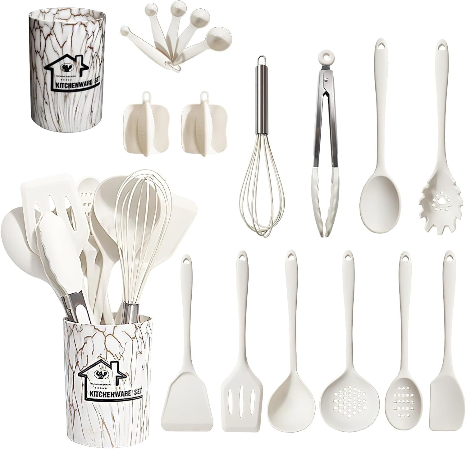 Heat-Resistant Silicone Cooking Utensils Set - 446°F Heat Resistant Kitchen Utensils,Turner Tongs,Spatula,Spoon,Brush,Whisk,Kitchen ... - Ergonomic Kitchen Tongs and Cooking Spoon Utensil - Default Title