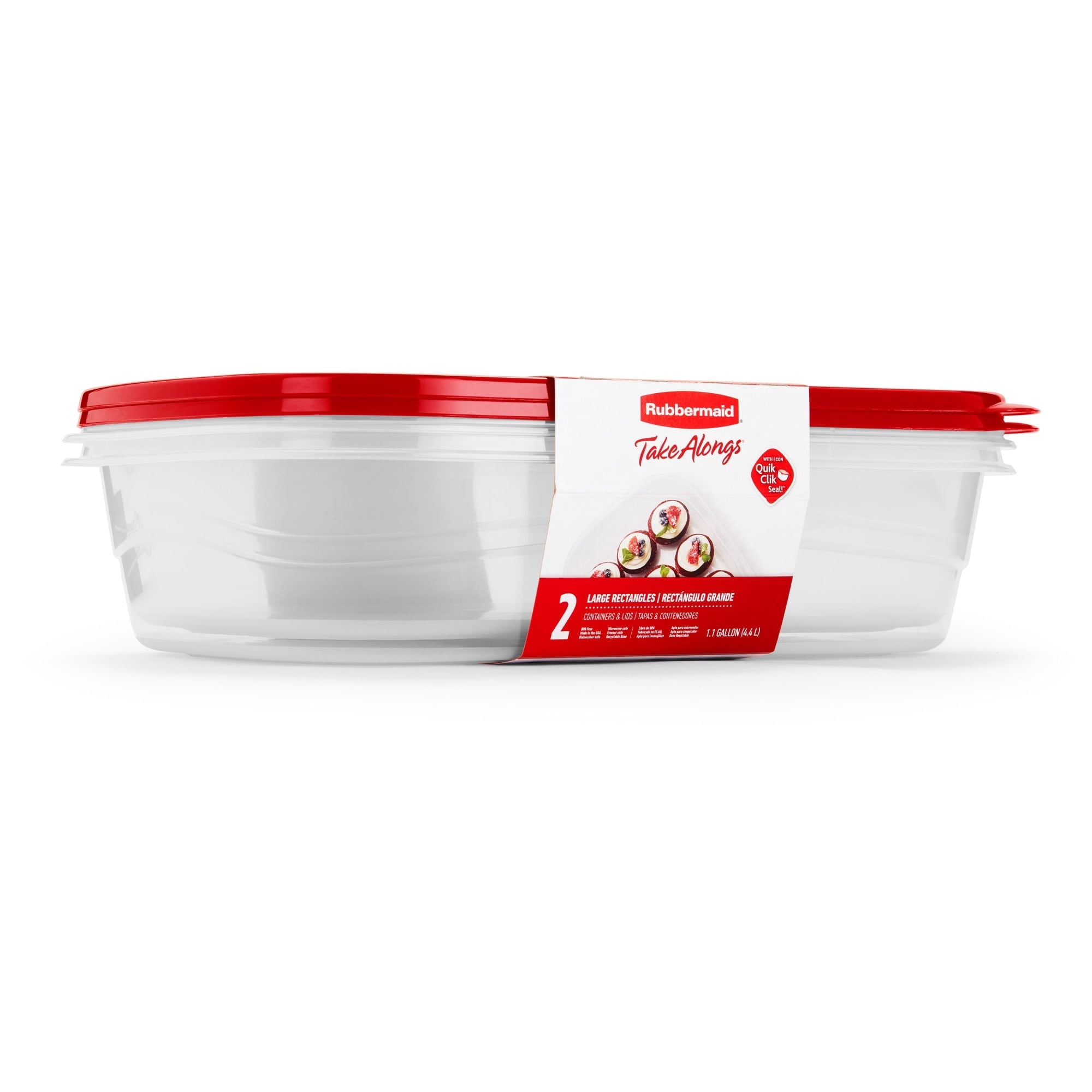 Fun Food Fidget 1 Gallon, 2 Packs, Red, Large Rectangular Plastic Food Storage Containers - Playful Star & Heart Shaped Geometric NeeDoh Detail