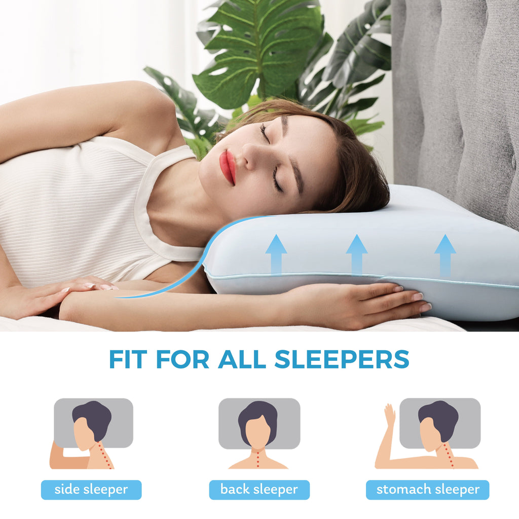Decorative Plump Memory Foam Pillow, Cooling Gel Bed Pillow, Queen, Blue - Orthopedic Shredded Foam Bed Pillow Set Detail