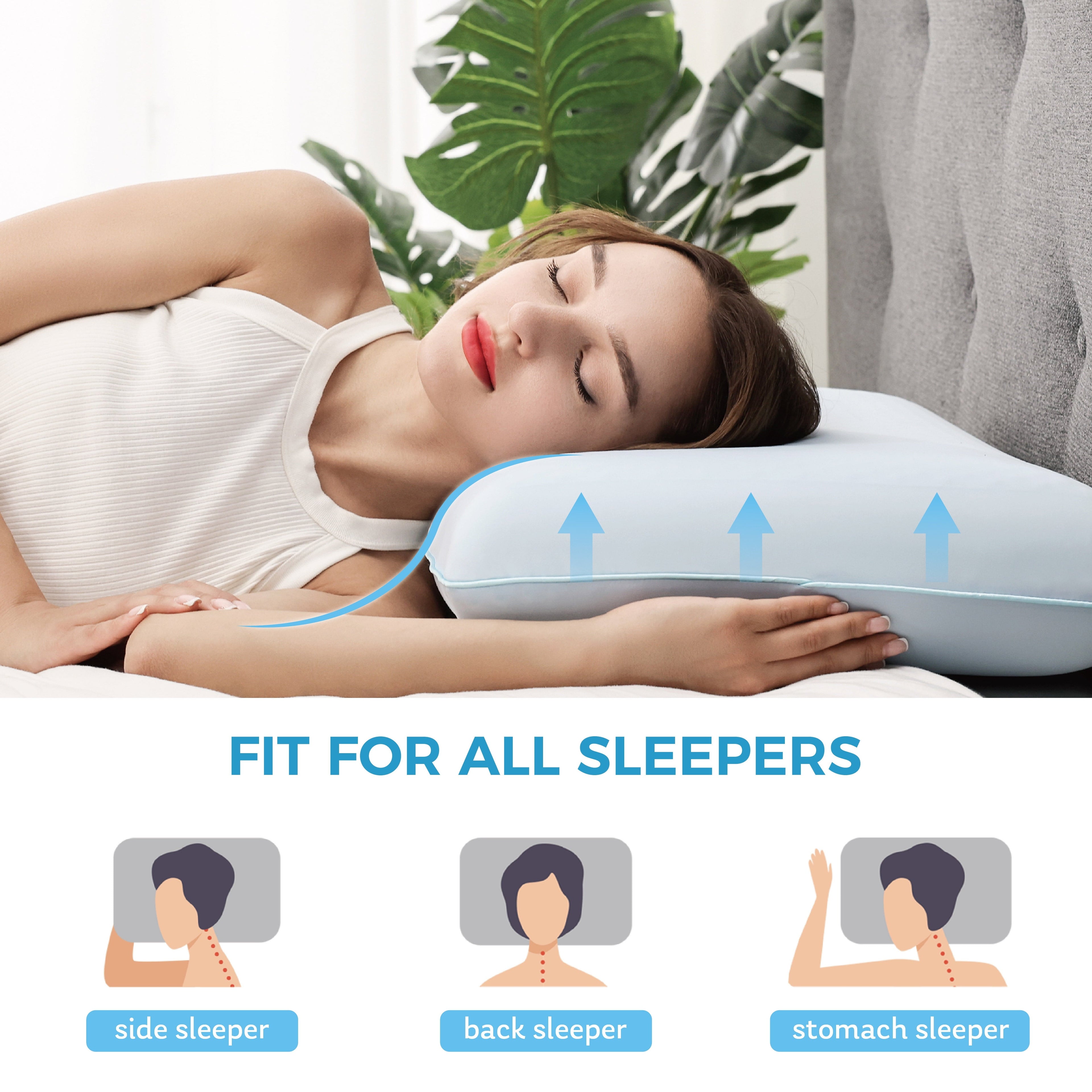 Decorative Plump Memory Foam Pillow, Cooling Gel Bed Pillow, Queen, Blue - Orthopedic Shredded Foam Bed Pillow Set Detail