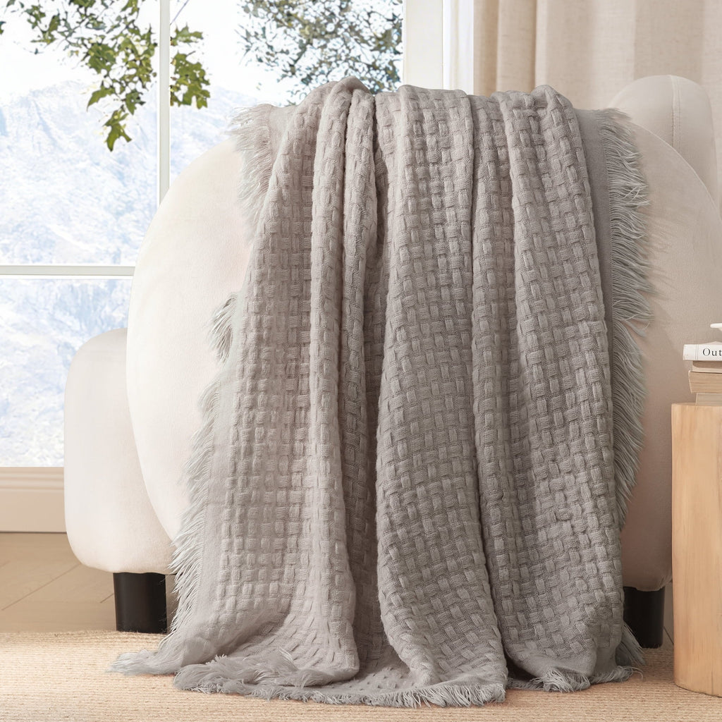 Reversible Sherpa Knitted Throw Blanket with Fringes for Couch, Soft and Warm Textured Throw for All Season, Lightweight Breathable Roo... - Super Soft Reversible Sherpa Flannel Blanket Detail