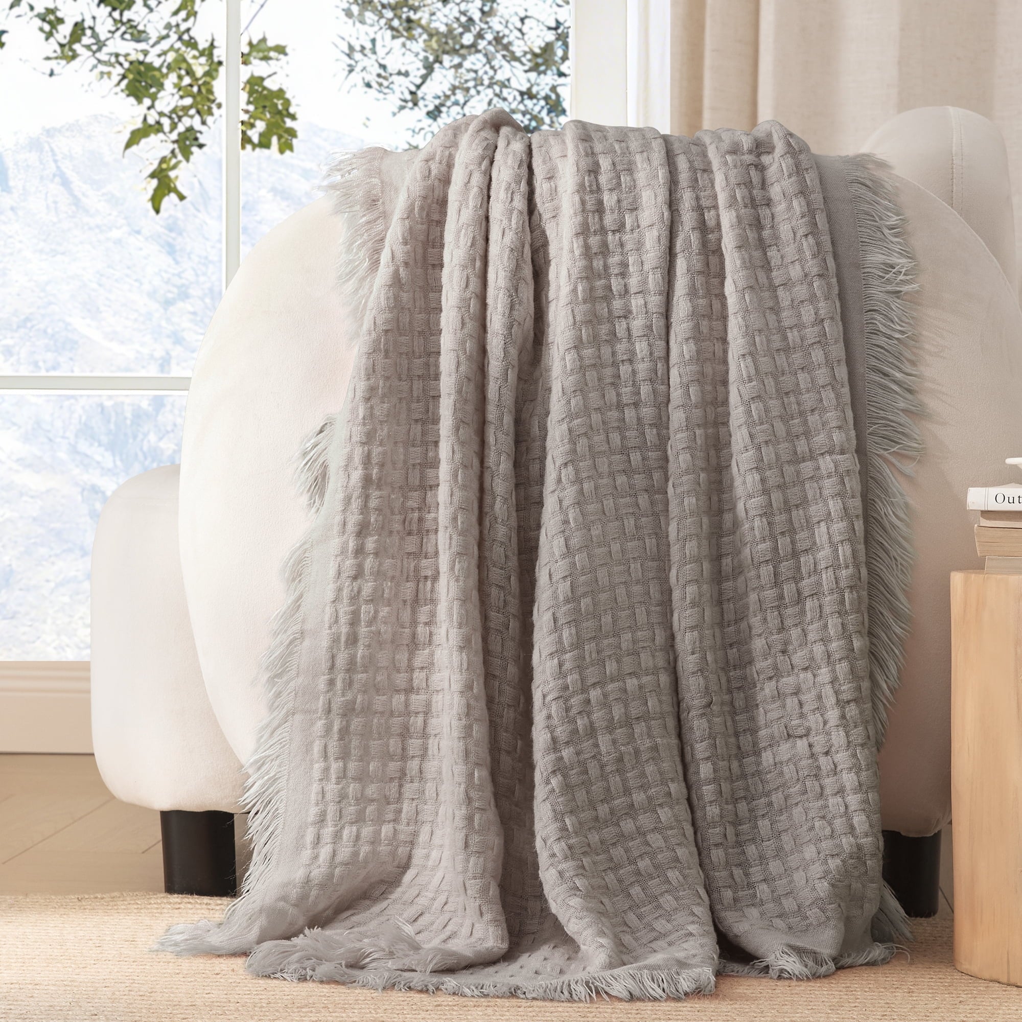Reversible Sherpa Knitted Throw Blanket with Fringes for Couch, Soft and Warm Textured Throw for All Season, Lightweight Breathable Roo... - Super Soft Reversible Sherpa Flannel Blanket Detail