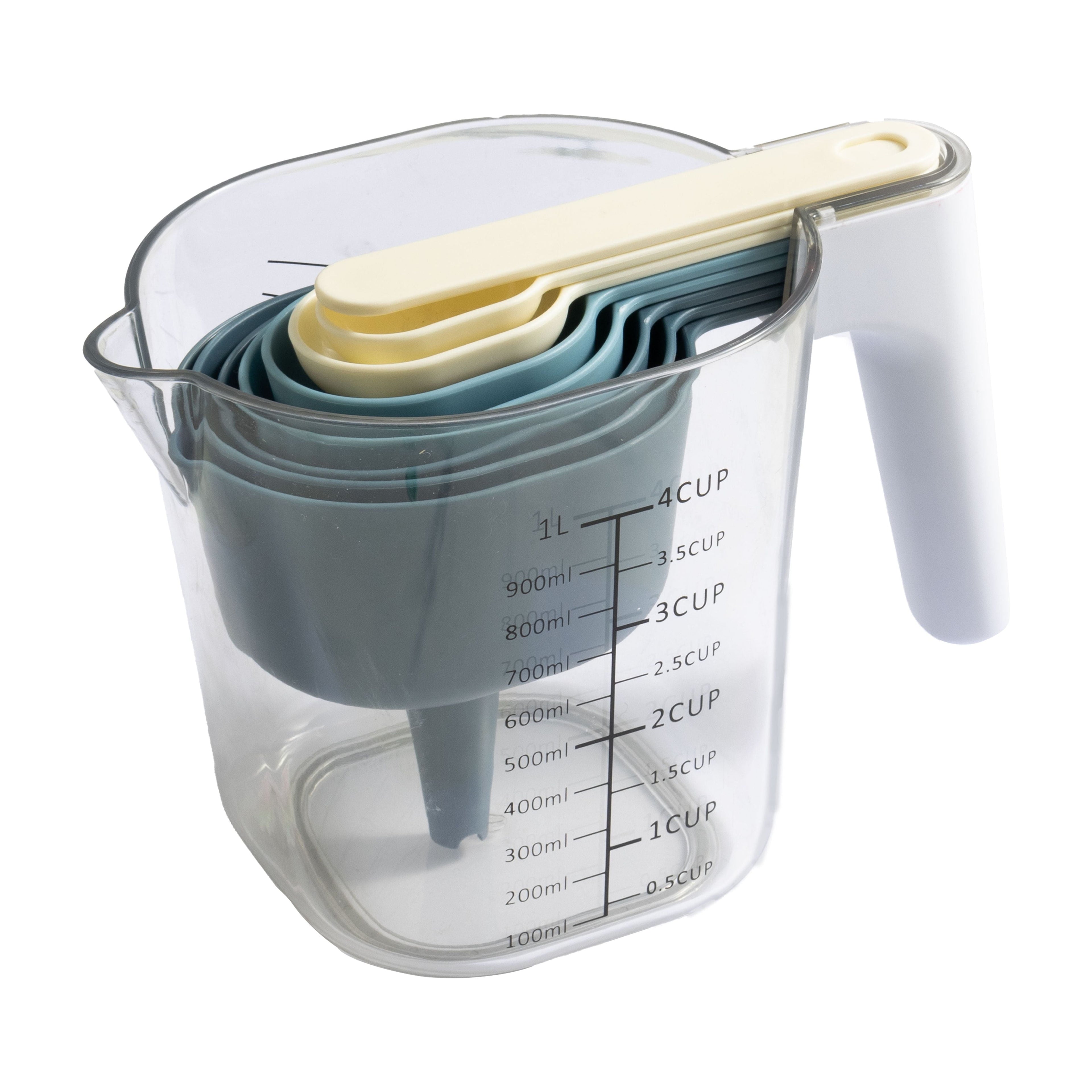 Multi-Functional 9-Piece Stackable Measuring Set Kitchen Tools for Cooking, 7.48" L, Blue - Premium Stainless Steel Garlic Presser & Peeler Detail