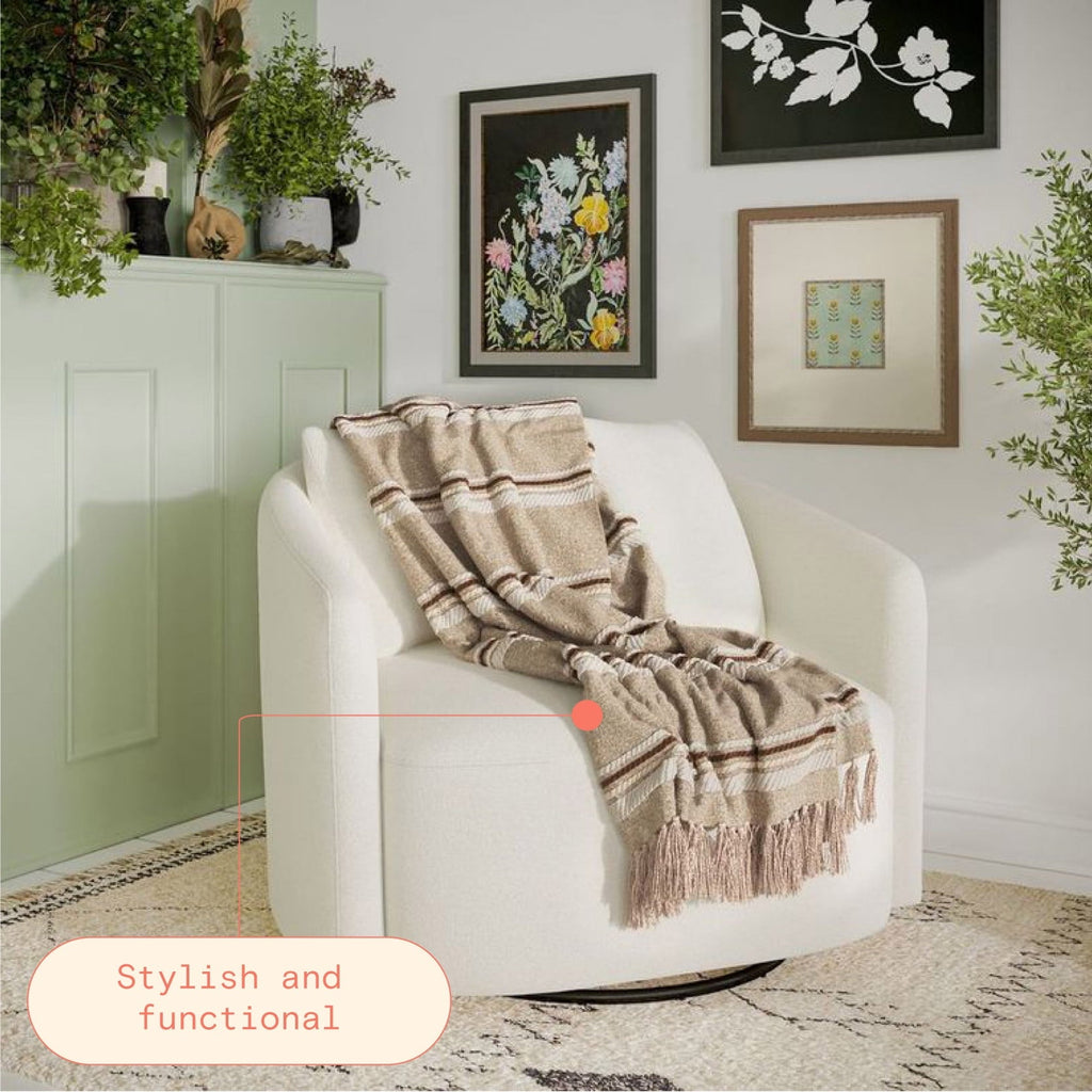 Super Soft Flannel 60" x 50" Cozy Striped Porcini Chenille Throw - Lightweight Plush Warm Blanket for All Seasons Detail