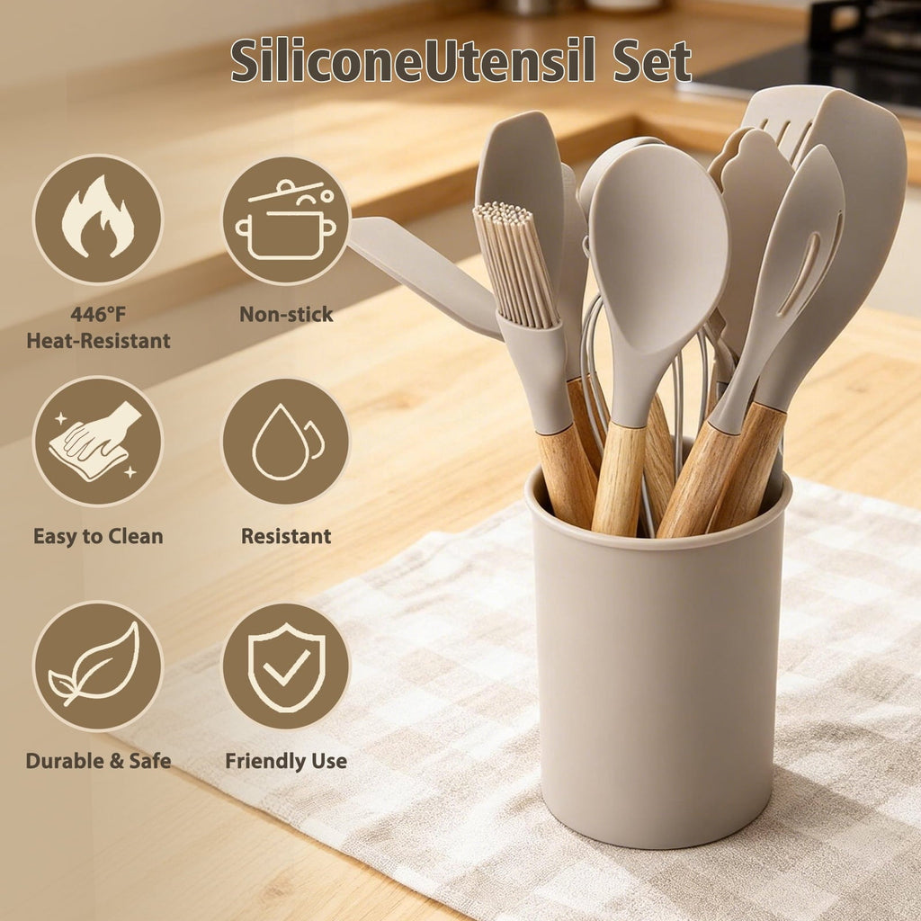 High-Precision Silicone Cooking Utensils Set, Heat Resistant Kitchen Tools, 36 PCS Non-Stick Silicone Cooking Kitchen Utensils, Khaki - High-Precision Culinary Tool for Baking & Cooking Detail