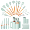 Non-Stick Safe 19pcs Silicone Kitchen Utensil Set, Heat-Resistant Non-Stick Easy Cooking Cleaning Home Light-Green - Ergonomic Kitchen Tongs and Cooking Spoon Utensil - Default Title