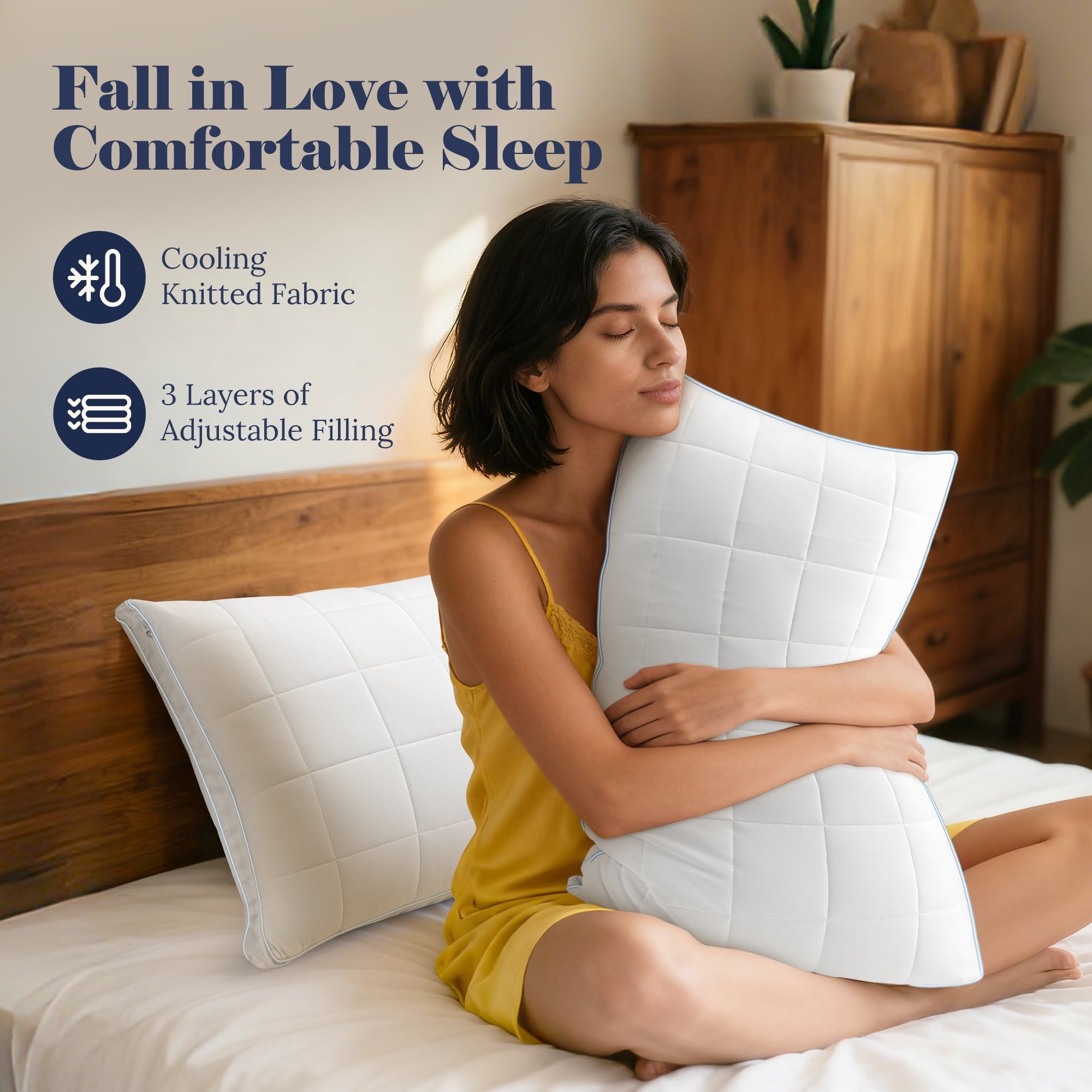 Fluffy Shredded Cooling Adjustable Pillow, Luxury Queen Size Bed Pillows Hotel Collection - Soft Firm Pillows for bed - Decorative Throw Pillow Cushion for Sofa & Bed Detail