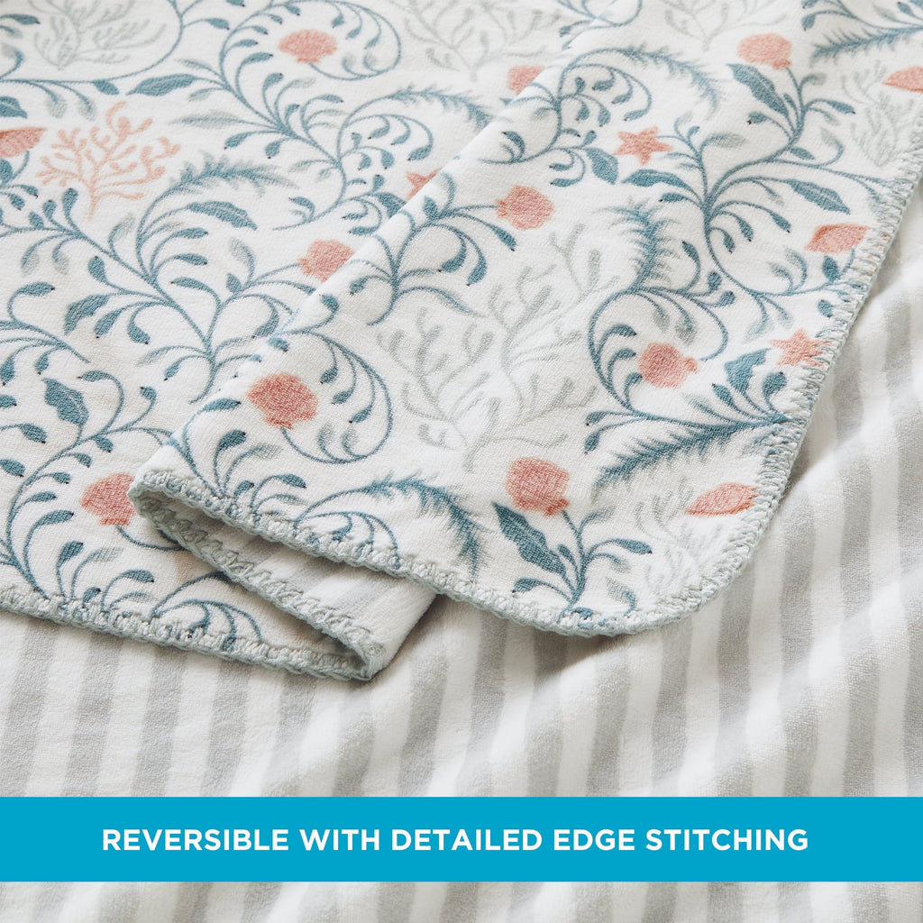 Reversible Sherpa Throw Blanket, Reversible Plush Fleece Blanket for Couch, Green Seaberry Print, 50" x 72" - Super Soft Reversible Sherpa Flannel Blanket Detail