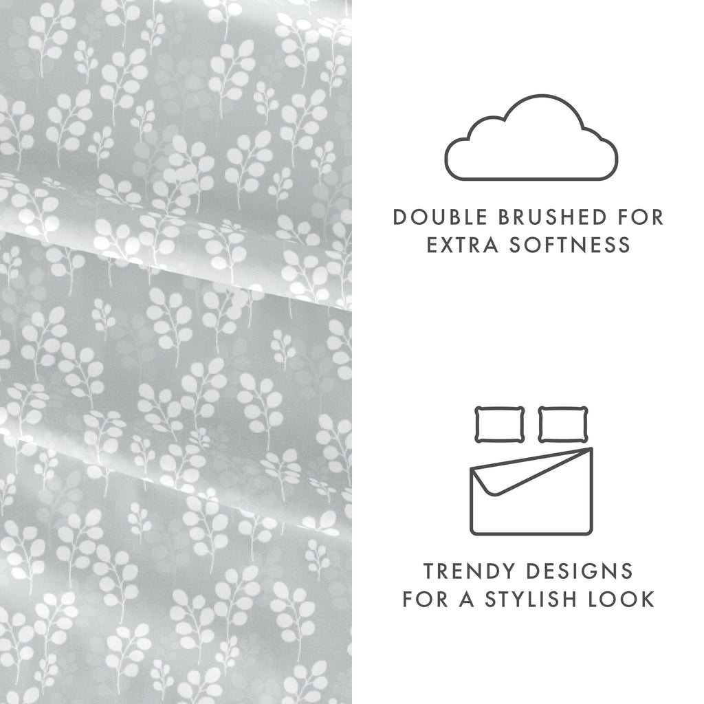 Wrinkle-Resistant 4 Piece Pattern Microfiber Bed Sheets Set, Gray Wheat, Full - Luxury Bed Sheet Set with Deep Pockets Detail