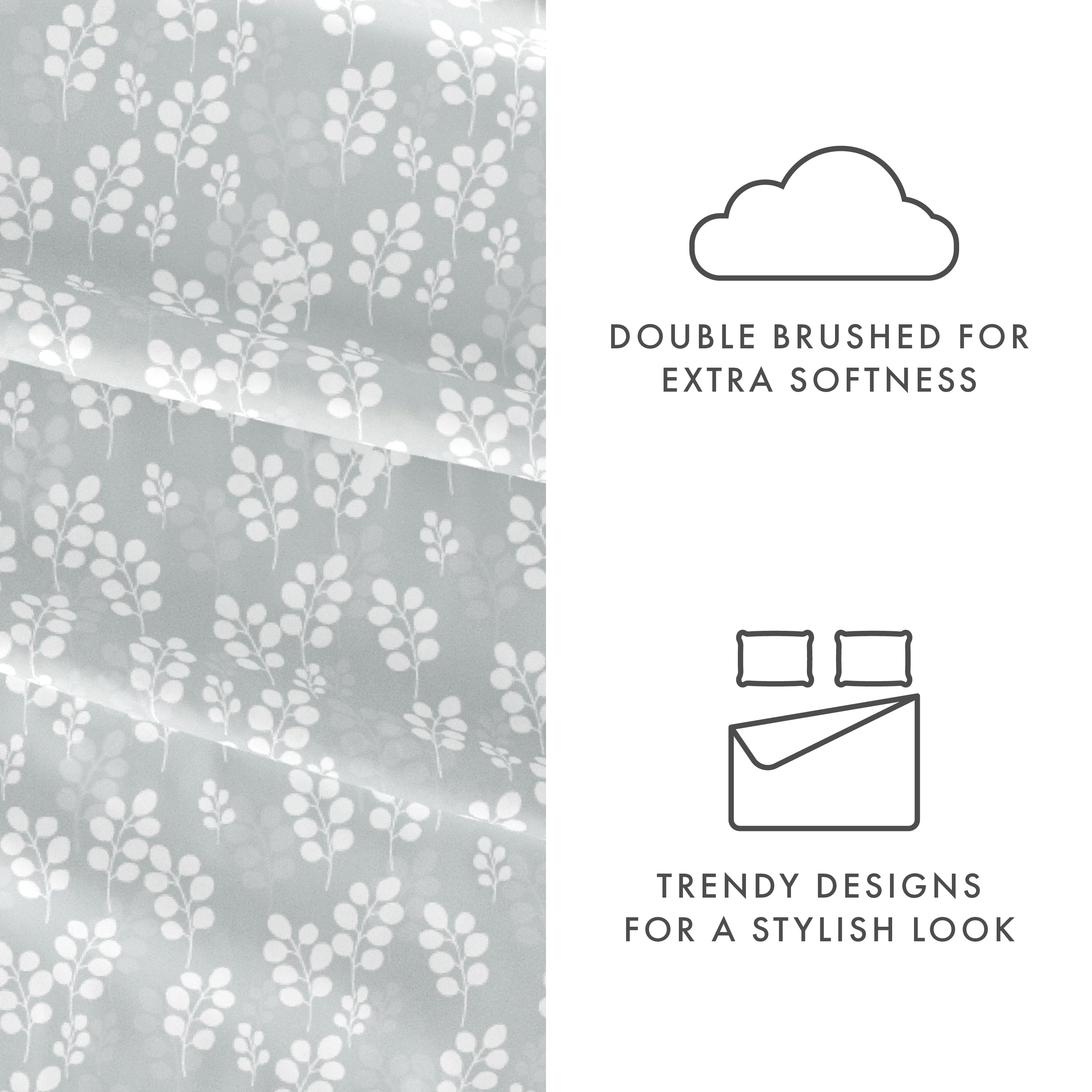 Wrinkle-Resistant 4 Piece Pattern Microfiber Bed Sheets Set, Gray Wheat, Full - Luxury Bed Sheet Set with Deep Pockets Detail