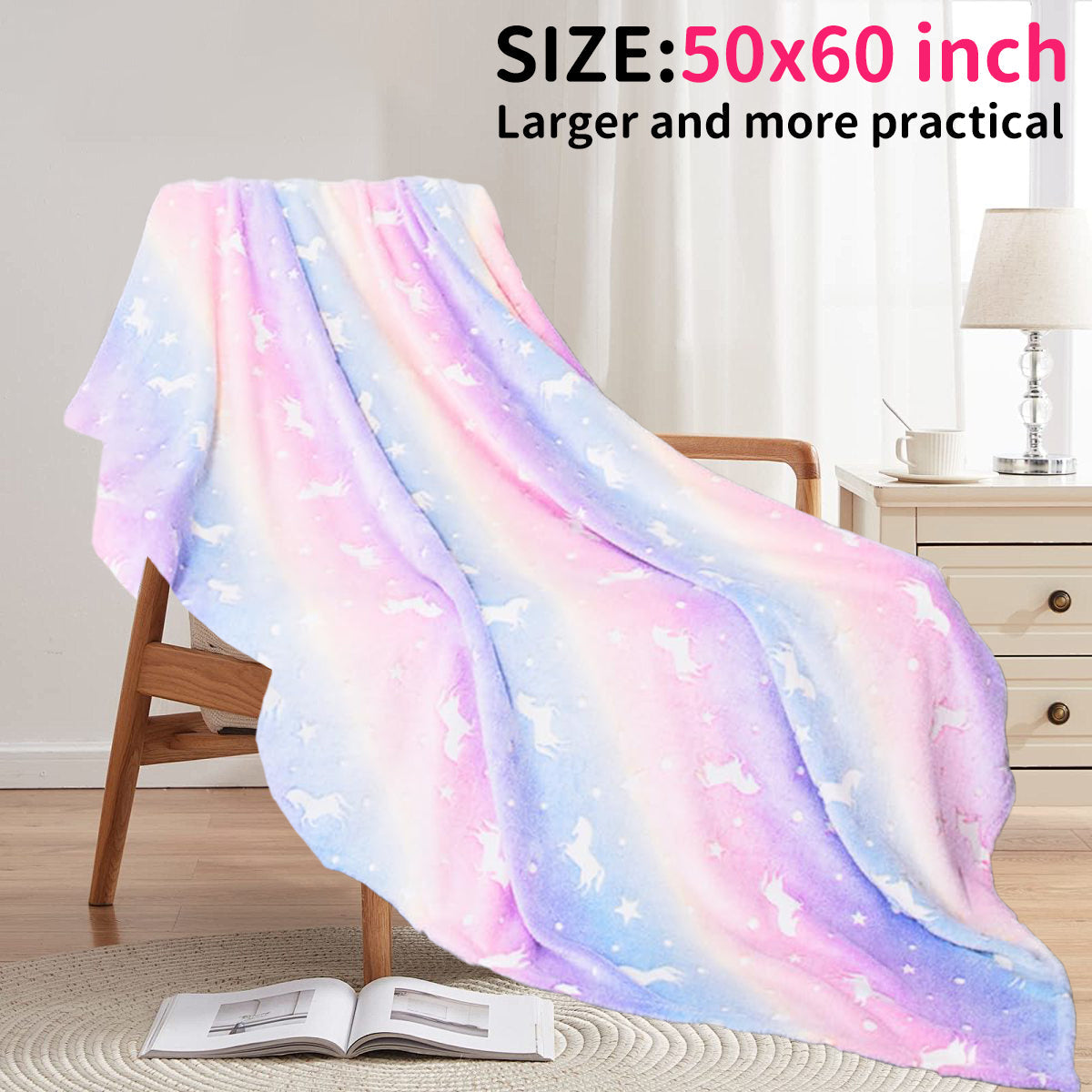 Decorative Knitted Glow in The Dark Pony Blanket for Kids, 50"x60" Soft Cozy Luminous Flannel Blanket, Christmas Birthday Gift for Girls... - Lightweight Plush Warm Blanket for All Seasons Detail