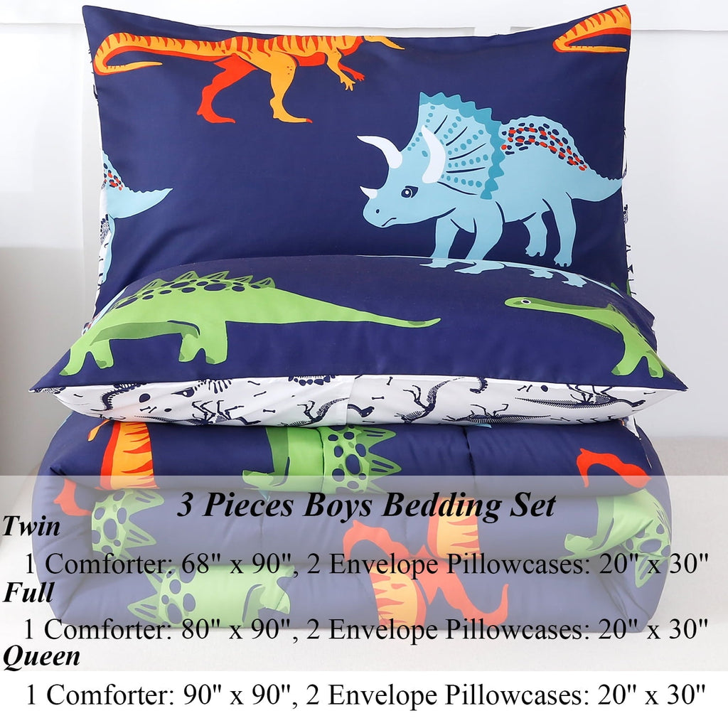 Heavyweight Warmth 3 Pcs Dinosaur Twin Size Bedding Sets for Boys, Dinosaur Printing Boys Comforter Set, Blue and White Reversible Bed C... - Hypoallergenic Ultra-Fluffy Quilt for Winter Detail