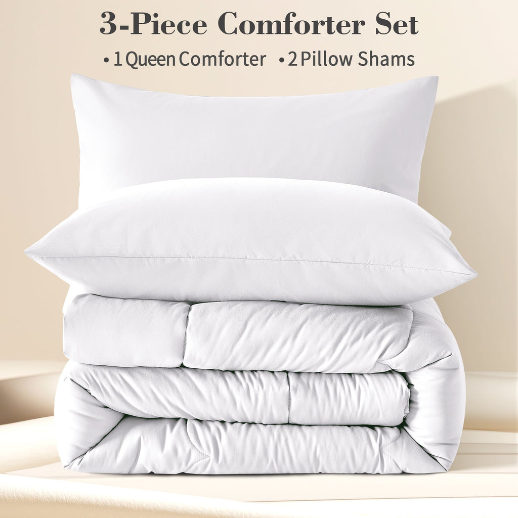 Fluffy Down Alternative 3-Piece Queen Comforter Set - All-Season Down Alternative Bedding Bundle with 2 Pillow Shams, Premium Soft Bedding Se... - Cloud-Like Soft Lightweight Bed Comforter Detail